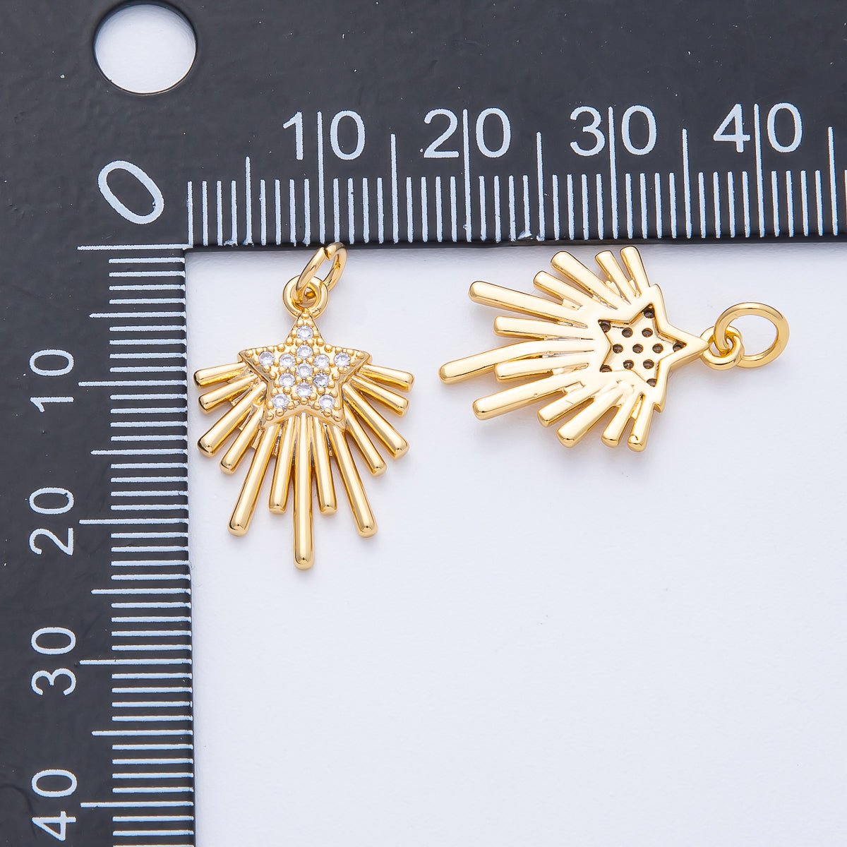 18K Gold Filled 21mm Micro Paved CZ Celestial Shooting Star Charm | Charms - 00050 - DLUXCA