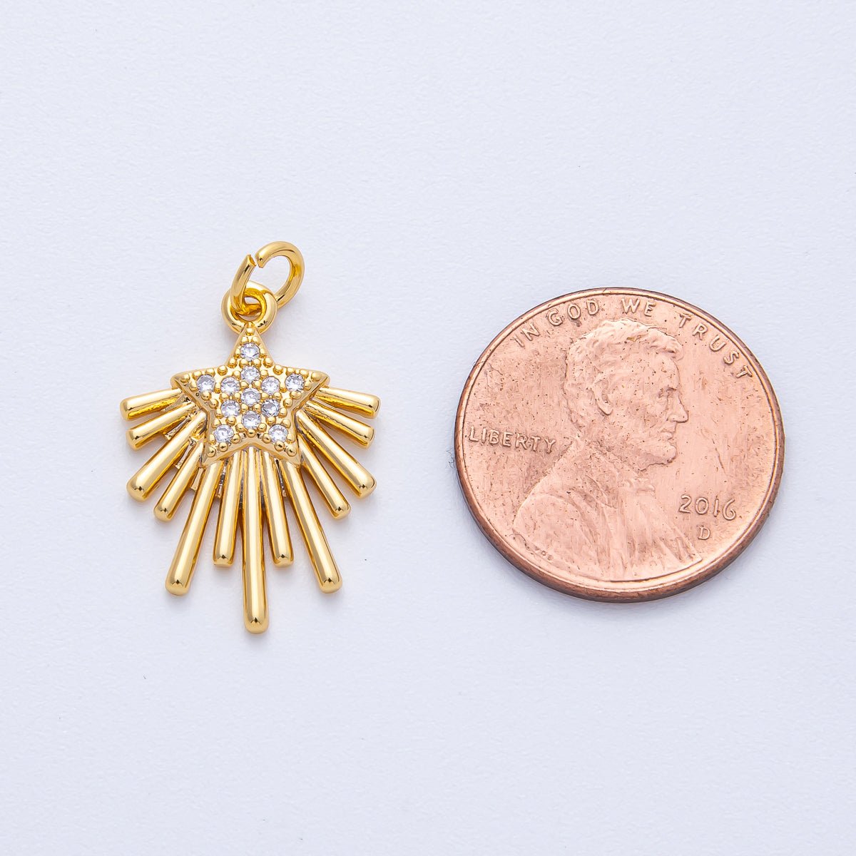 18K Gold Filled 21mm Micro Paved CZ Celestial Shooting Star Charm | Charms - 00050 - DLUXCA