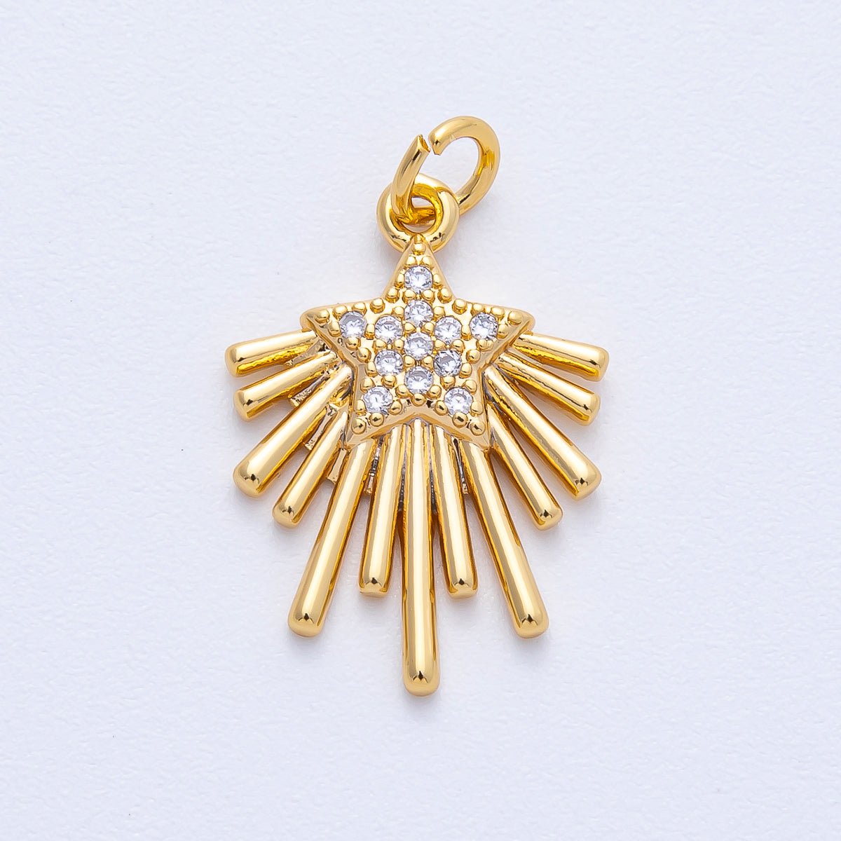18K Gold Filled 21mm Micro Paved CZ Celestial Shooting Star Charm | Charms - 00050 - DLUXCA