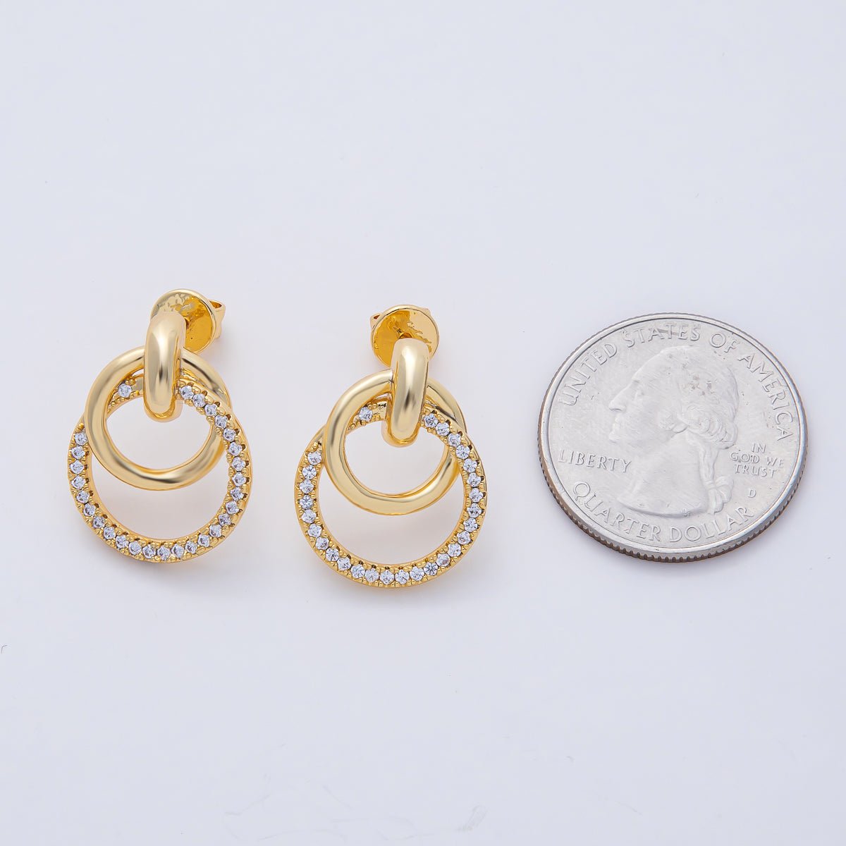 18K Gold Filled 22.5mm Micro Paved CZ Circular Knot Doorknocker Drop Stud Earrings | AD1658 - DLUXCA