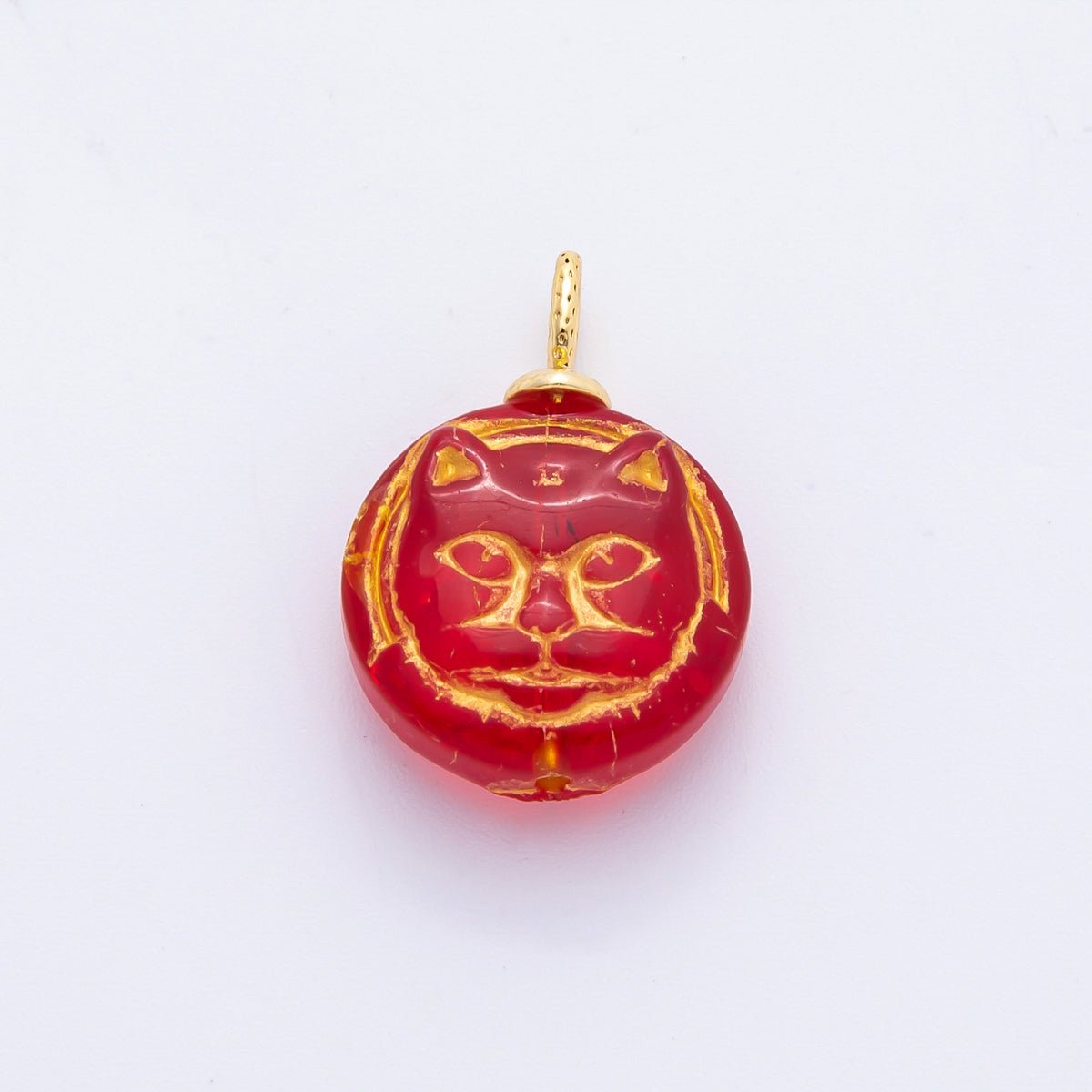 18K Gold Filled 22mm Colorful Czech Beads Adorable Cat Pet Animals Charm | N238 - DLUXCA