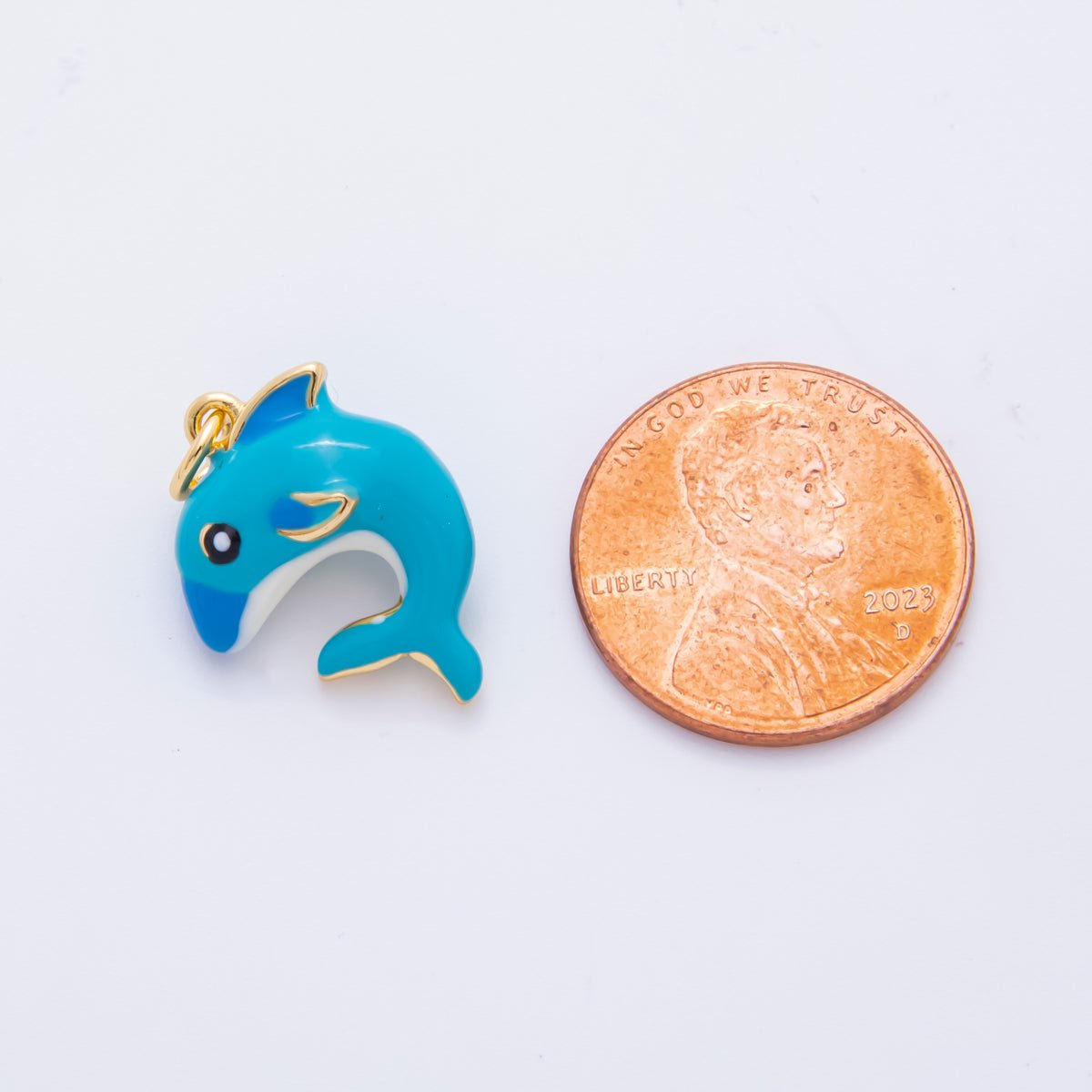 18K Gold Filled 22mm Enamel Art Blue Sea Creature Dolphin Fish Animals Charm | AH - 918 - DLUXCA