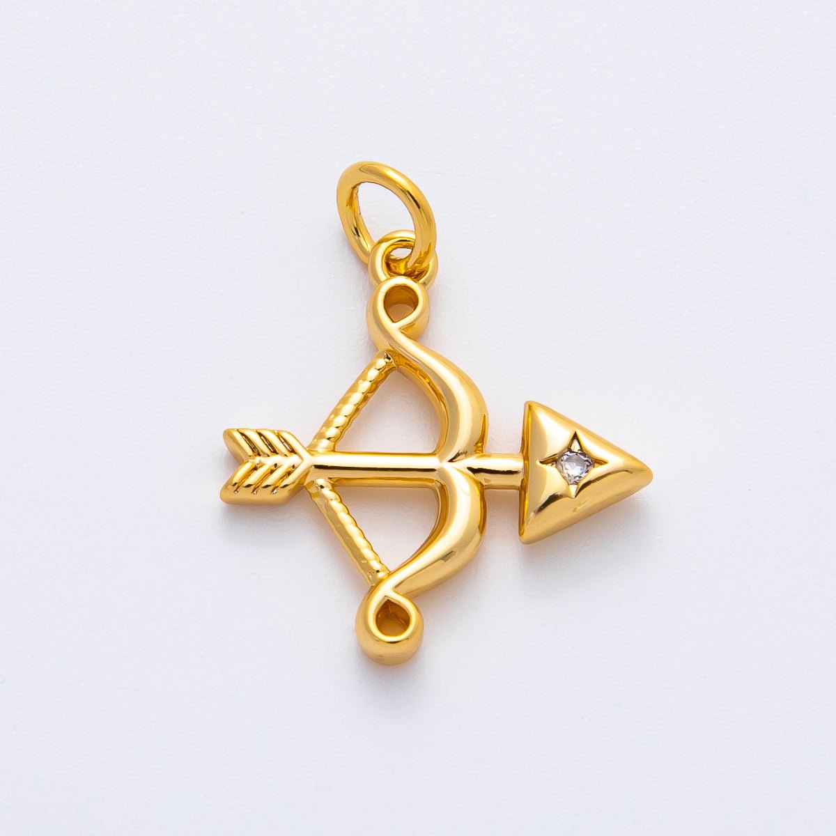 18K Gold Filled 22mm Round CZ Archery Bow Arrow Charm in Gold & Silver | AF1360 - DLUXCA