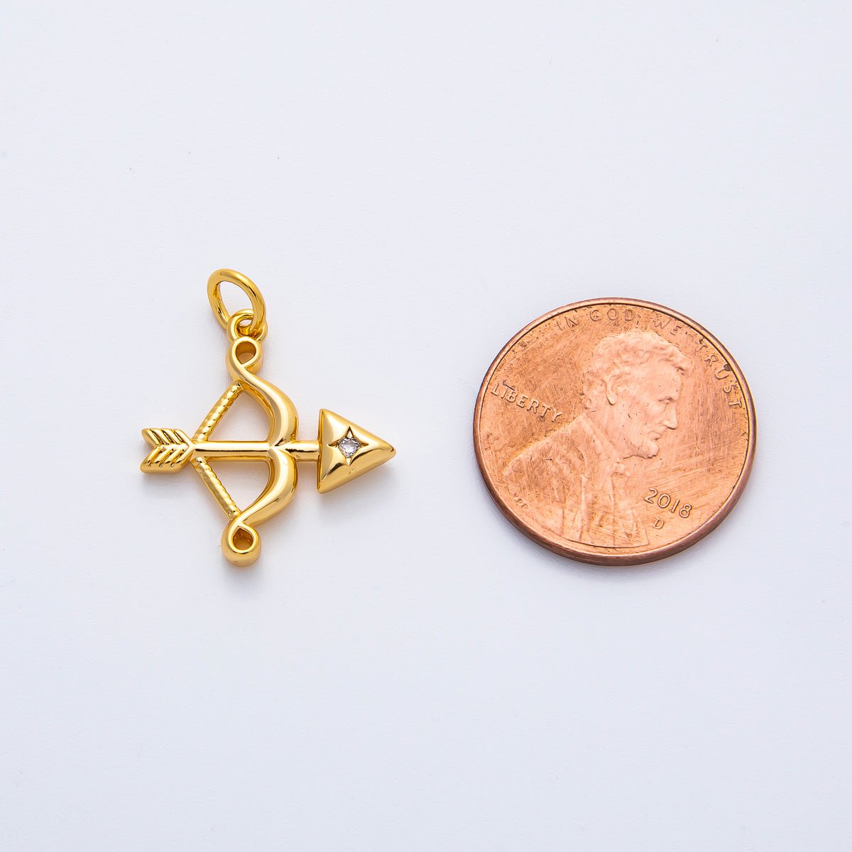 18K Gold Filled 22mm Round CZ Archery Bow Arrow Charm in Gold & Silver | AF1360 - DLUXCA