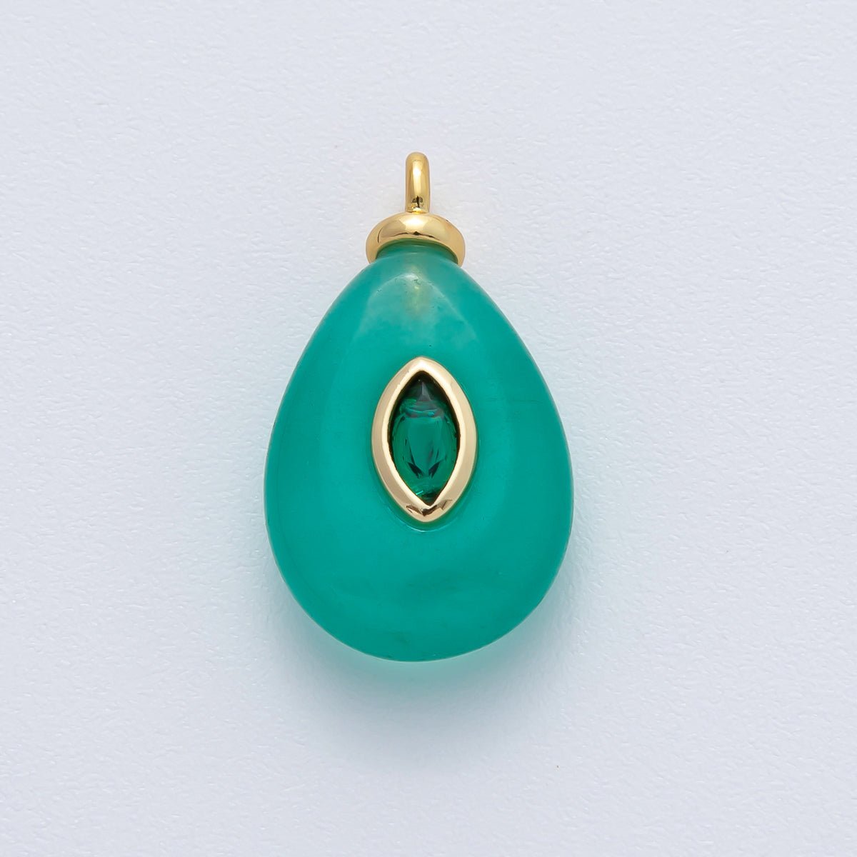 18K Gold Filled 22mm Turquoise with Emerald Green CZ Teardrop Pear Natural Gemstone Pendant | AF1455 - DLUXCA