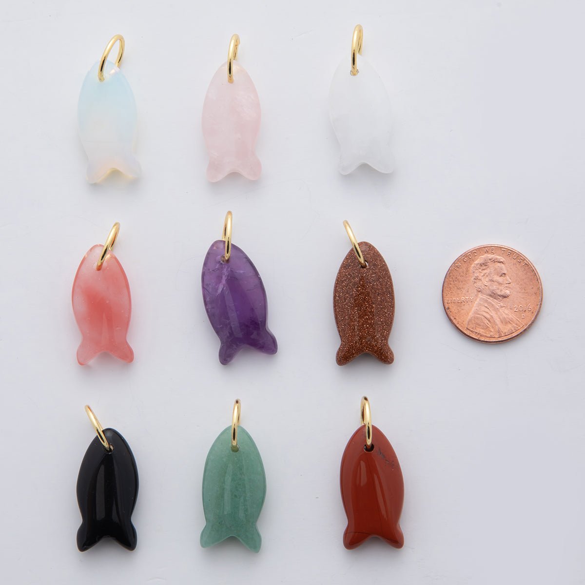 18K Gold Filled 23.7mm Natural Gemstone Fish Charm | C317 - C435 - DLUXCA