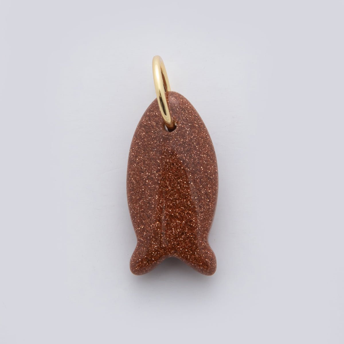 18K Gold Filled 23.7mm Natural Gemstone Fish Charm | C317 - C435 - DLUXCA