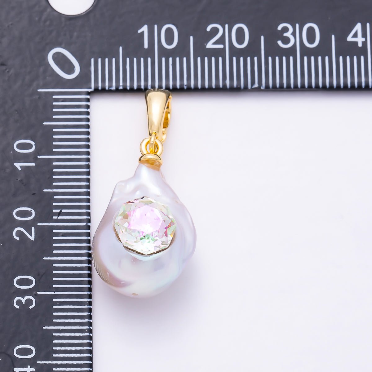 18K Gold Filled 23mm AB CZ Hexagon Baroque Freshwater Pearl Pendant | Charms-01588 - DLUXCA
