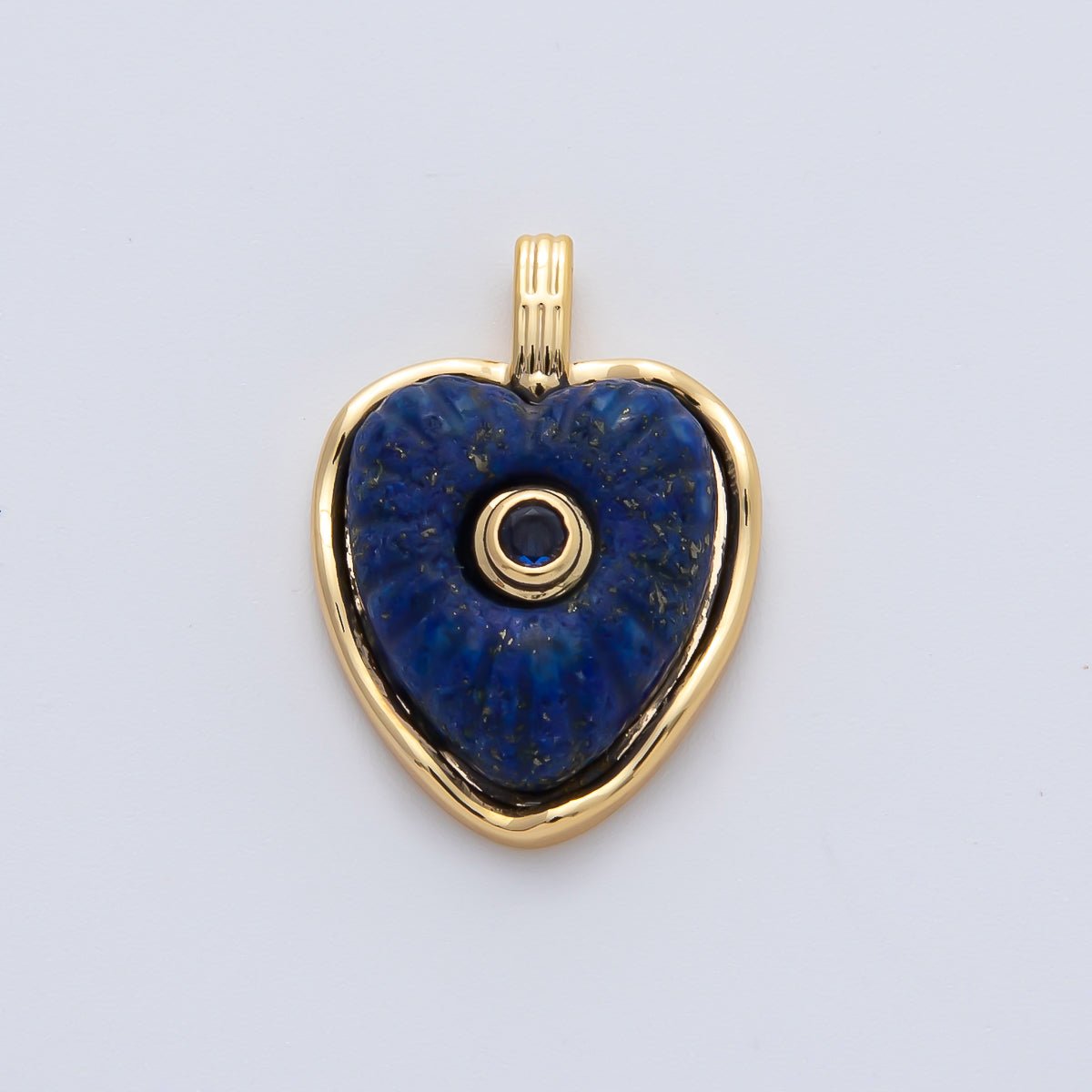 18K Gold Filled 23mm Amazon, Amethyst, Lapis Gemstone Sunburst Heart Pendant | AF1161 ~ AF1163 - DLUXCA