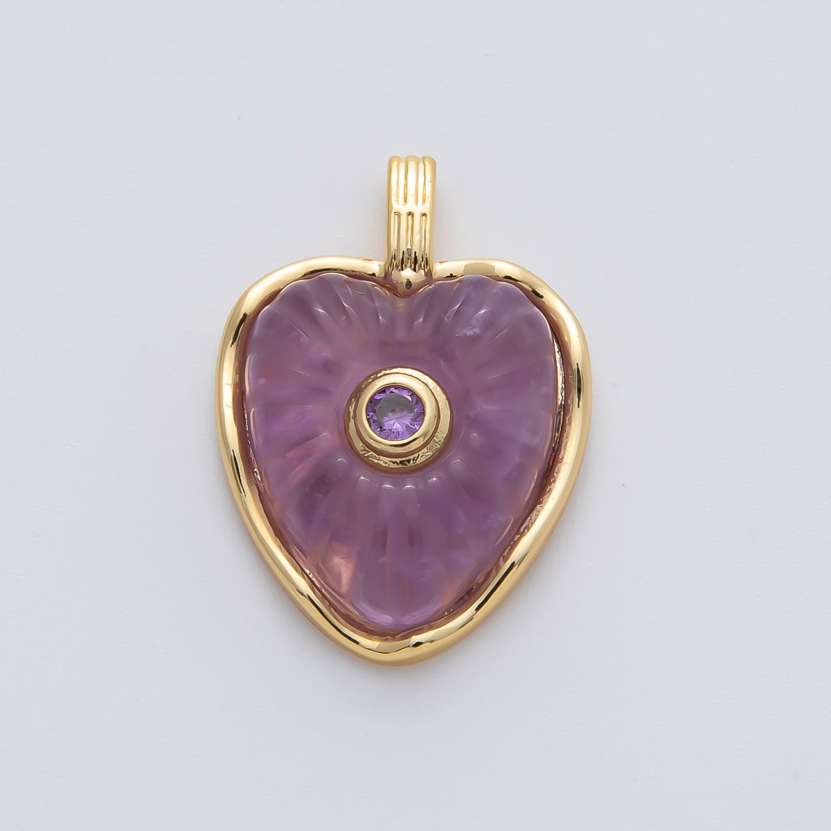18K Gold Filled 23mm Amazon, Amethyst, Lapis Gemstone Sunburst Heart Pendant | AF1161 ~ AF1163 - DLUXCA