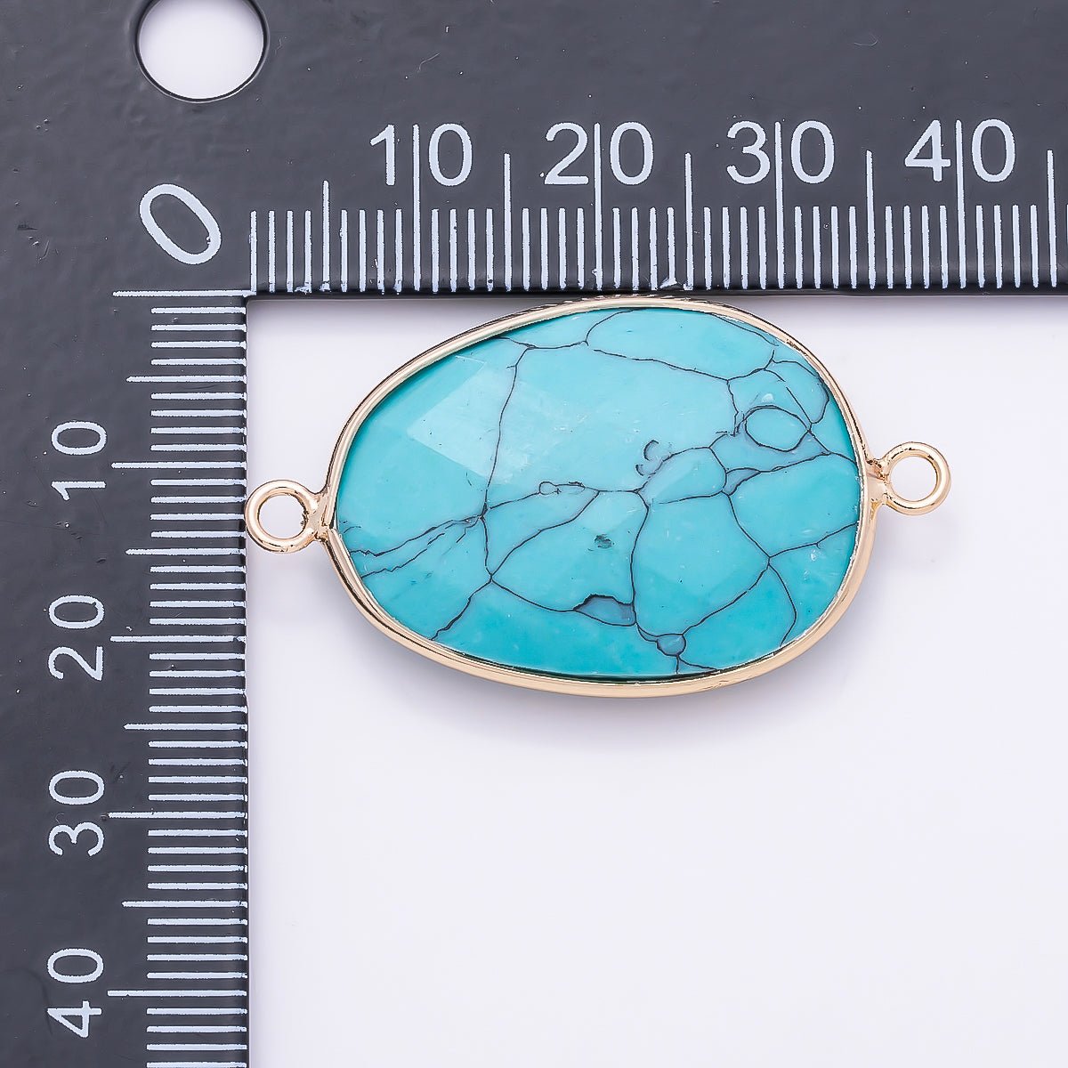 18K Gold Filled 23mm Blue Turquoise Multifaceted Bezel Connector | Connectors-00032 - DLUXCA