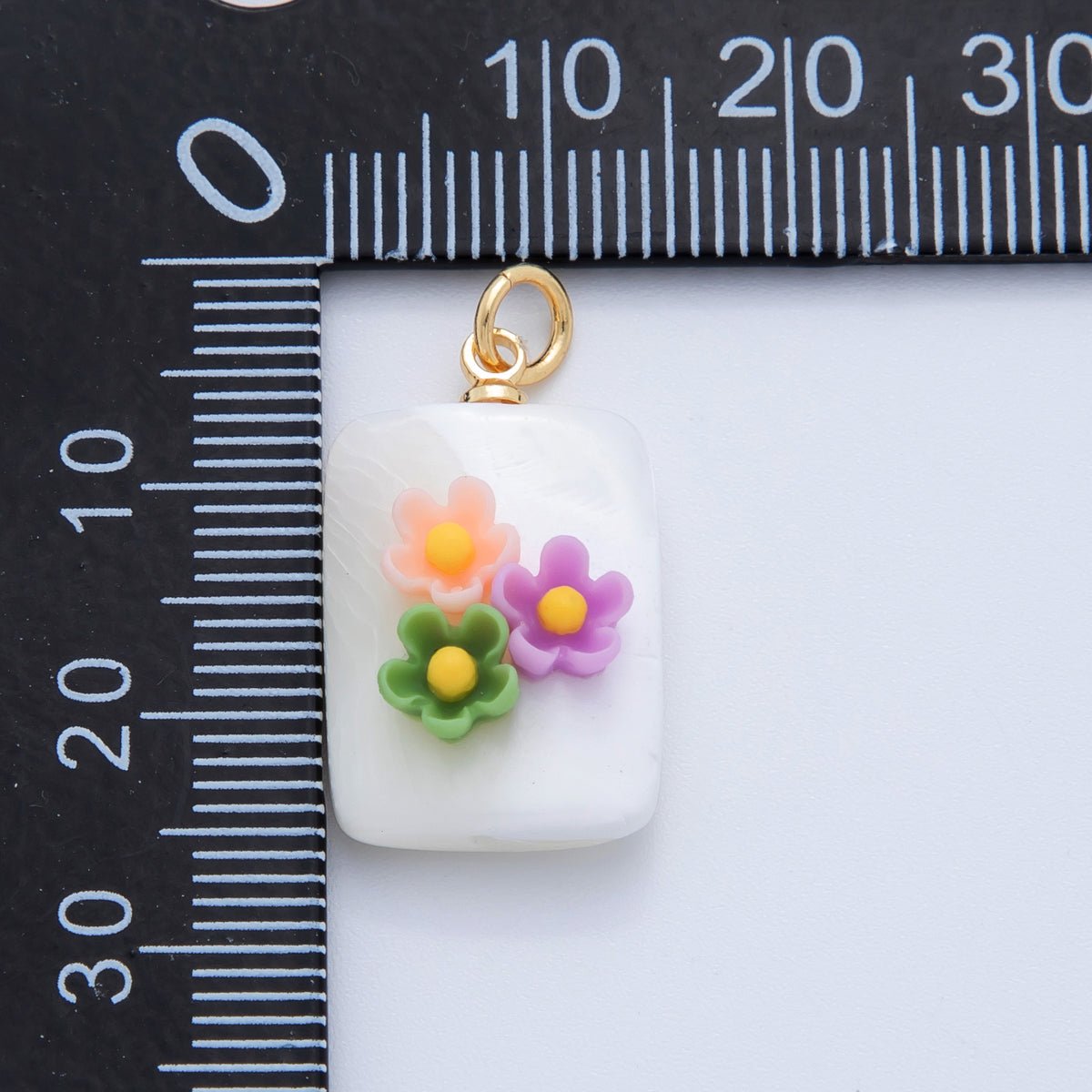 18K Gold Filled 23mm Butterfly Flower Shell Pearl Rectangle Charm | AF1377 - AF1382 - DLUXCA