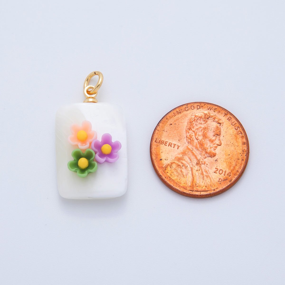 18K Gold Filled 23mm Butterfly Flower Shell Pearl Rectangle Charm | AF1377 - AF1382 - DLUXCA