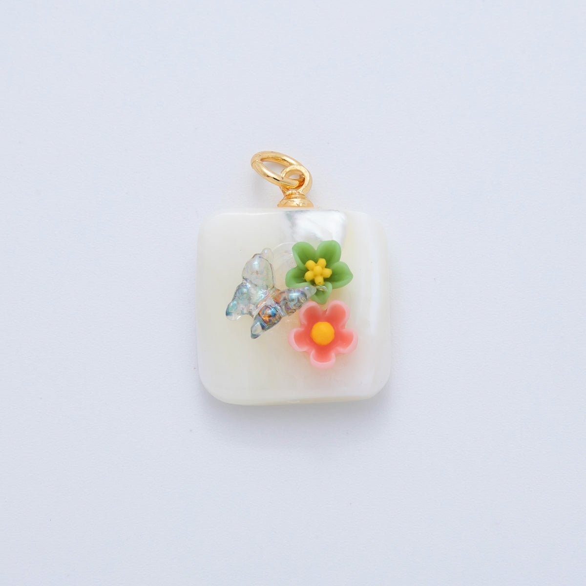 18K Gold Filled 23mm Butterfly Flower Shell Pearl Rectangle Charm | AF1377 - AF1382 - DLUXCA