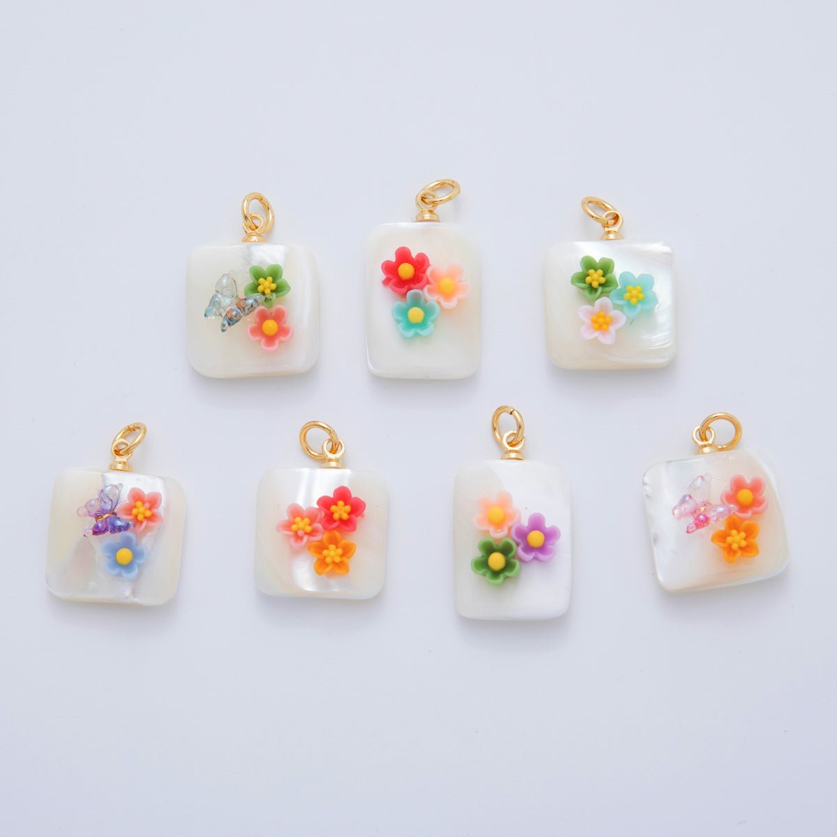 18K Gold Filled 23mm Butterfly Flower Shell Pearl Rectangle Charm | AF1377 - AF1382 - DLUXCA