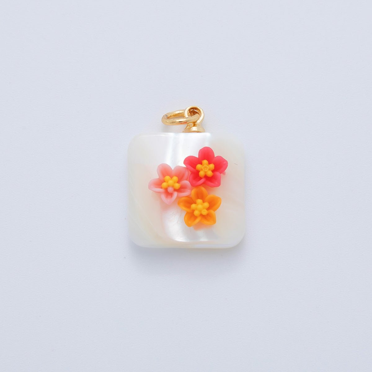 18K Gold Filled 23mm Butterfly Flower Shell Pearl Rectangle Charm | AF1377 - AF1382 - DLUXCA