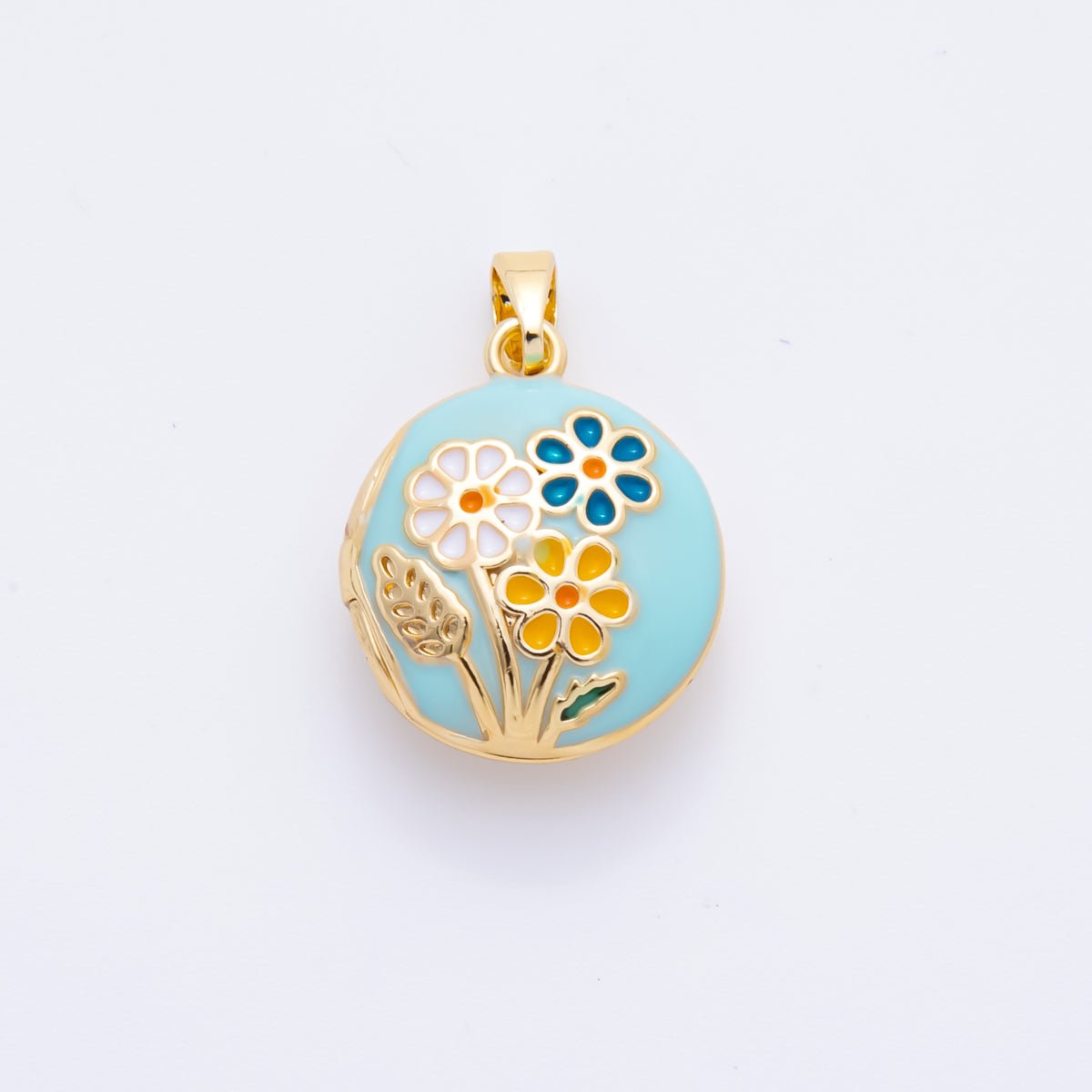 18K Gold Filled 23mm Enamel Spring Flower Garden Locket Pendant | AH802 - DLUXCA