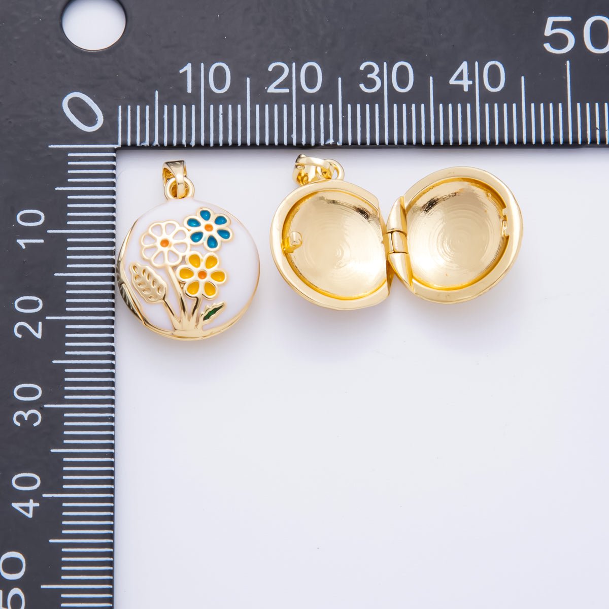 18K Gold Filled 23mm Enamel Spring Flower Garden Locket Pendant | AH802 - DLUXCA