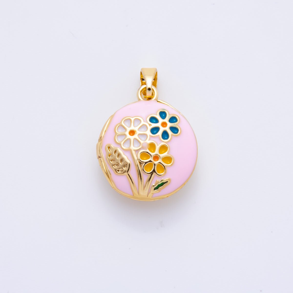 18K Gold Filled 23mm Enamel Spring Flower Garden Locket Pendant | AH802 - DLUXCA