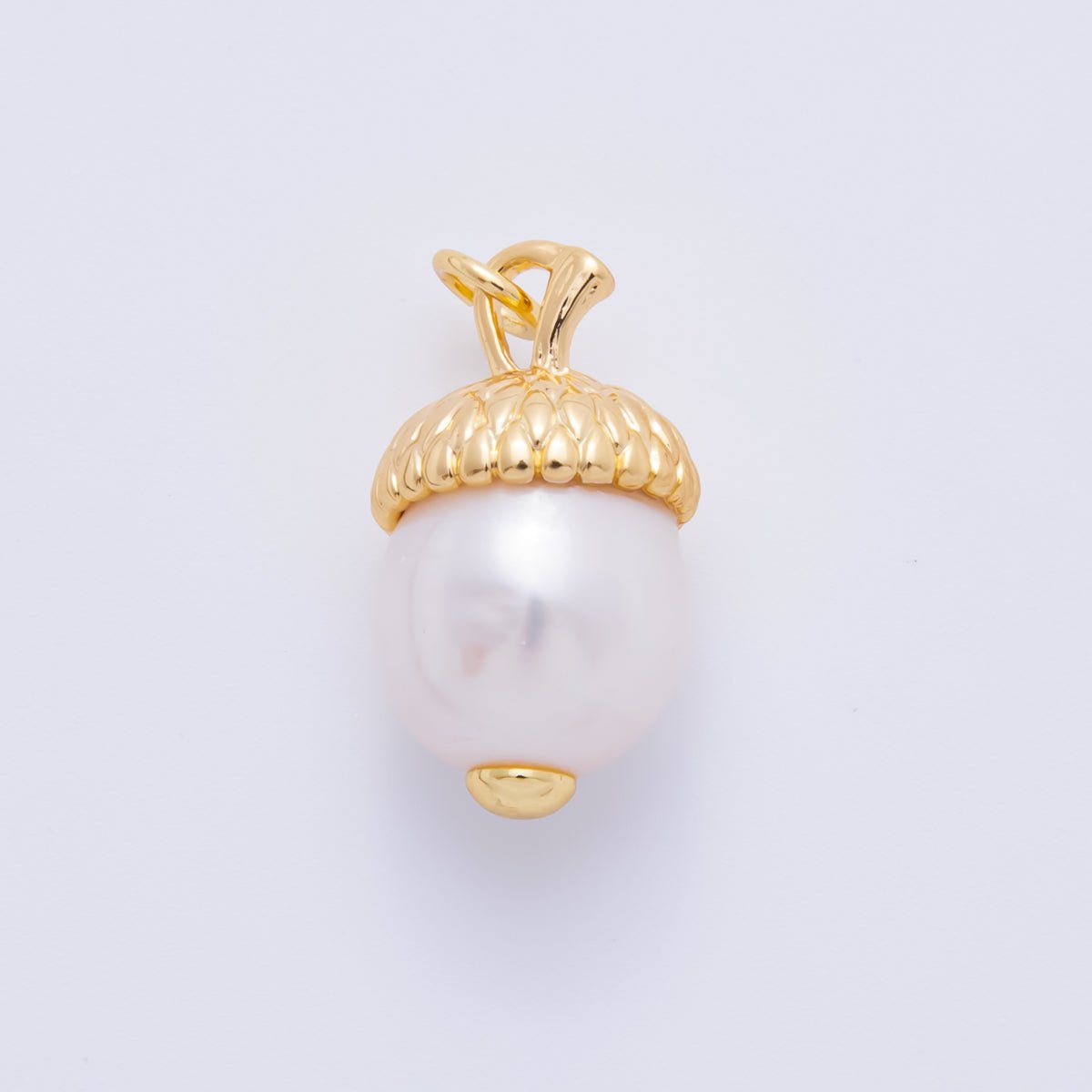 18K Gold Filled 23mm Freshwater Acorn Seed Mini Round Pearl Charm | AF628 - DLUXCA