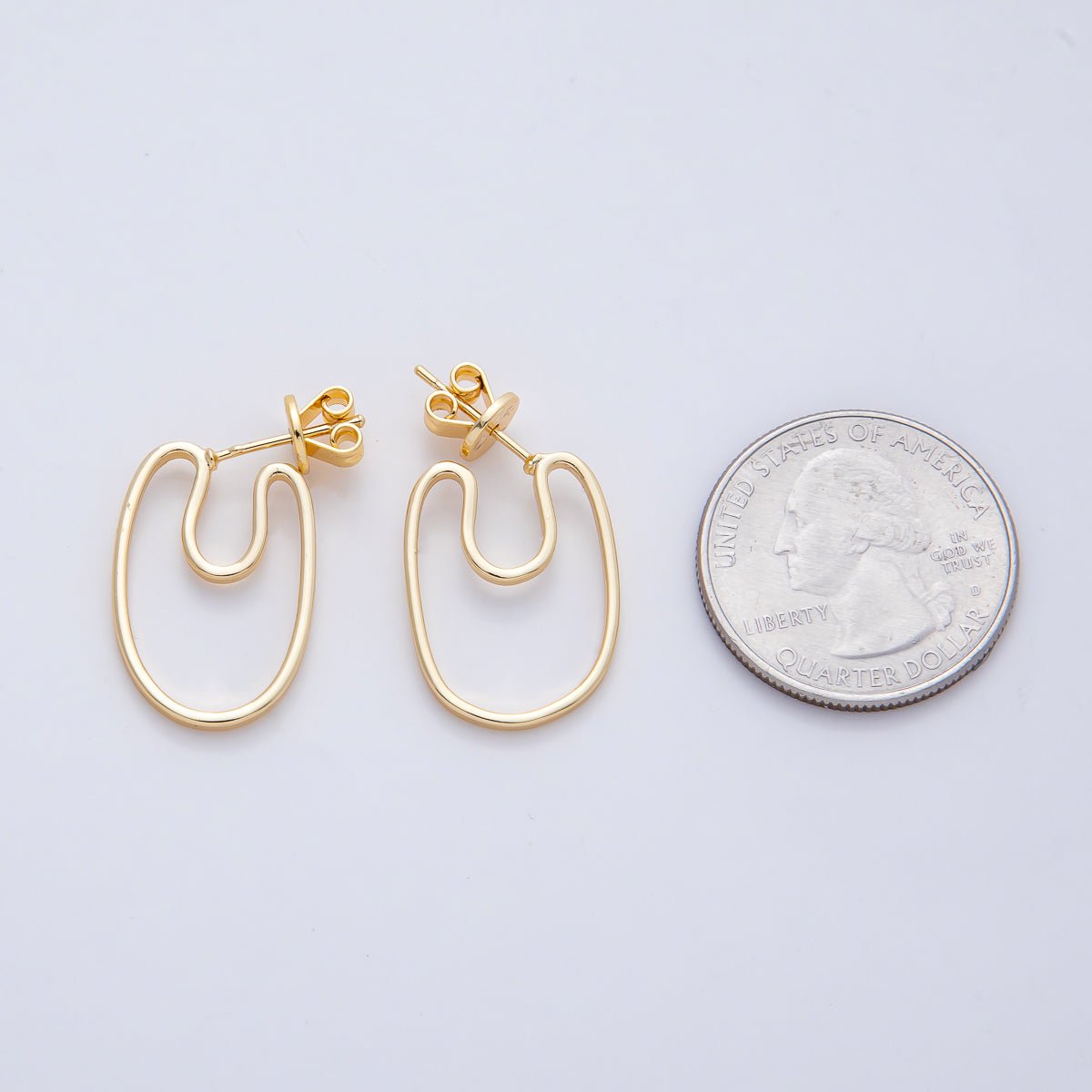 18K Gold Filled 23mm Geometric Minimalist Open Drop Stud Earrings | AD1663 - DLUXCA