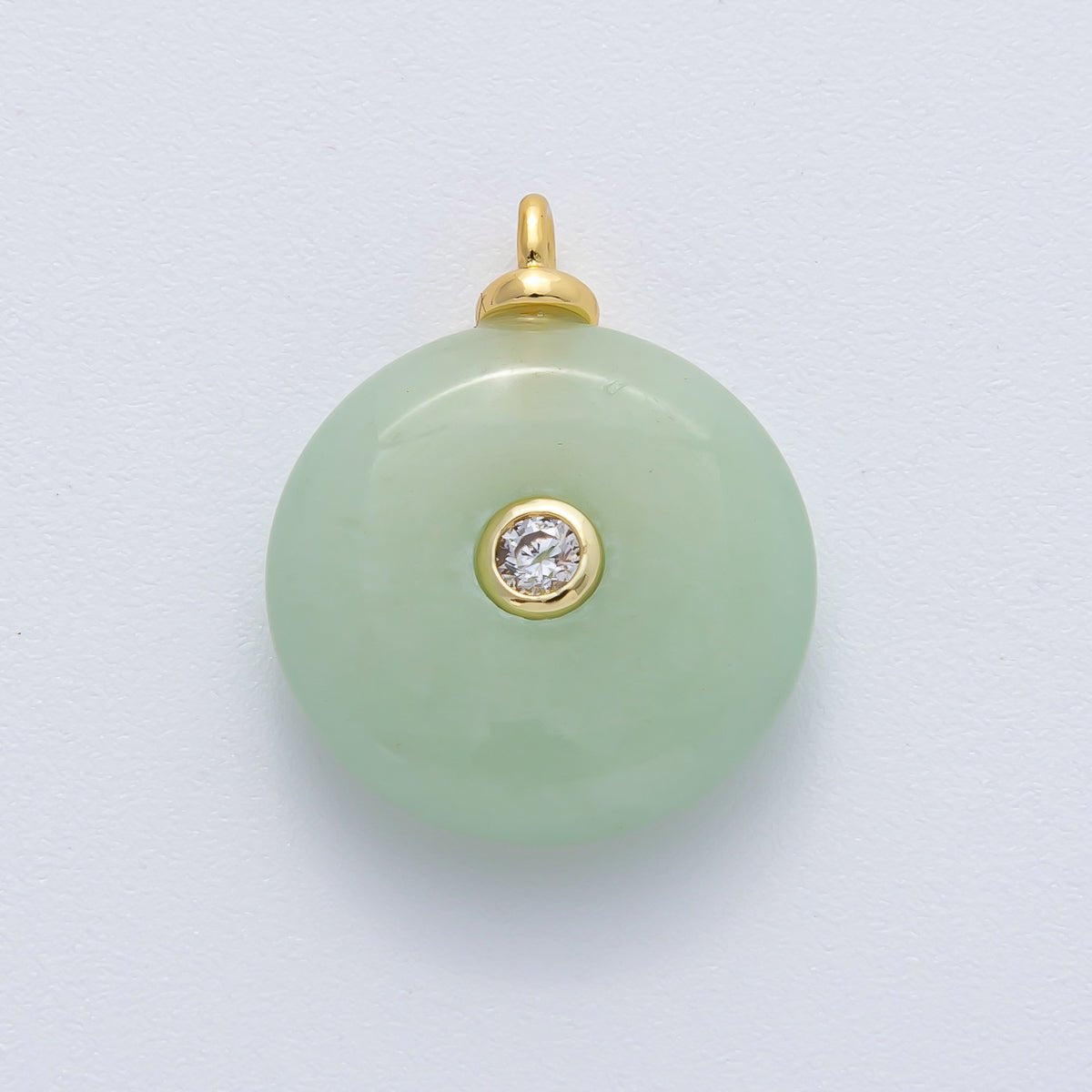 18K Gold Filled 23mm Green Jade with Clear CZ Round Natural Gemstone Pendant | AF1450 - DLUXCA