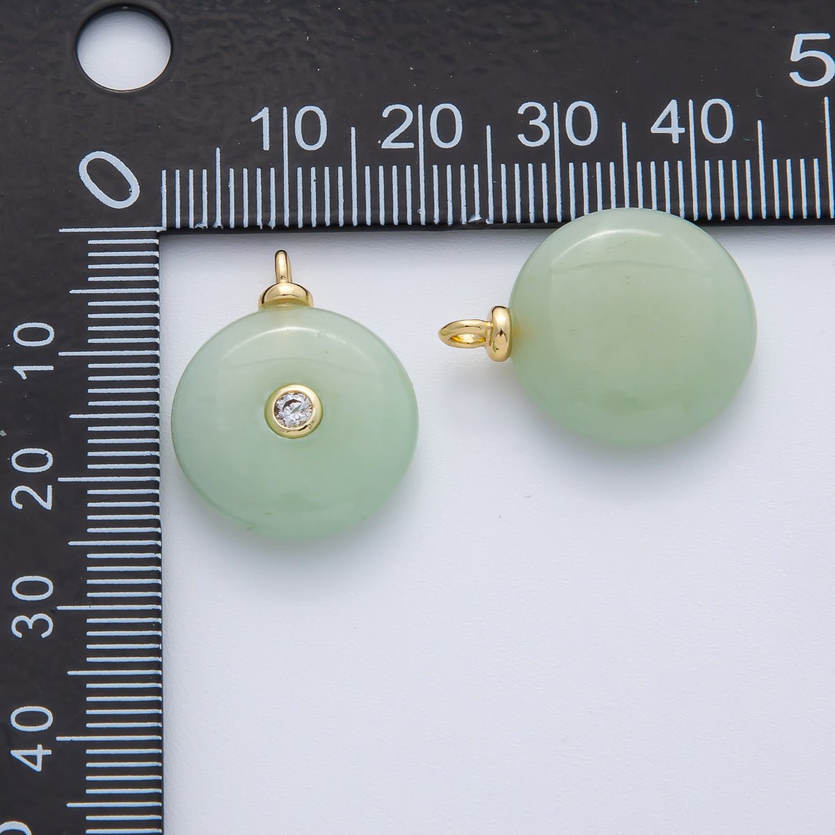 18K Gold Filled 23mm Green Jade with Clear CZ Round Natural Gemstone Pendant | AF1450 - DLUXCA