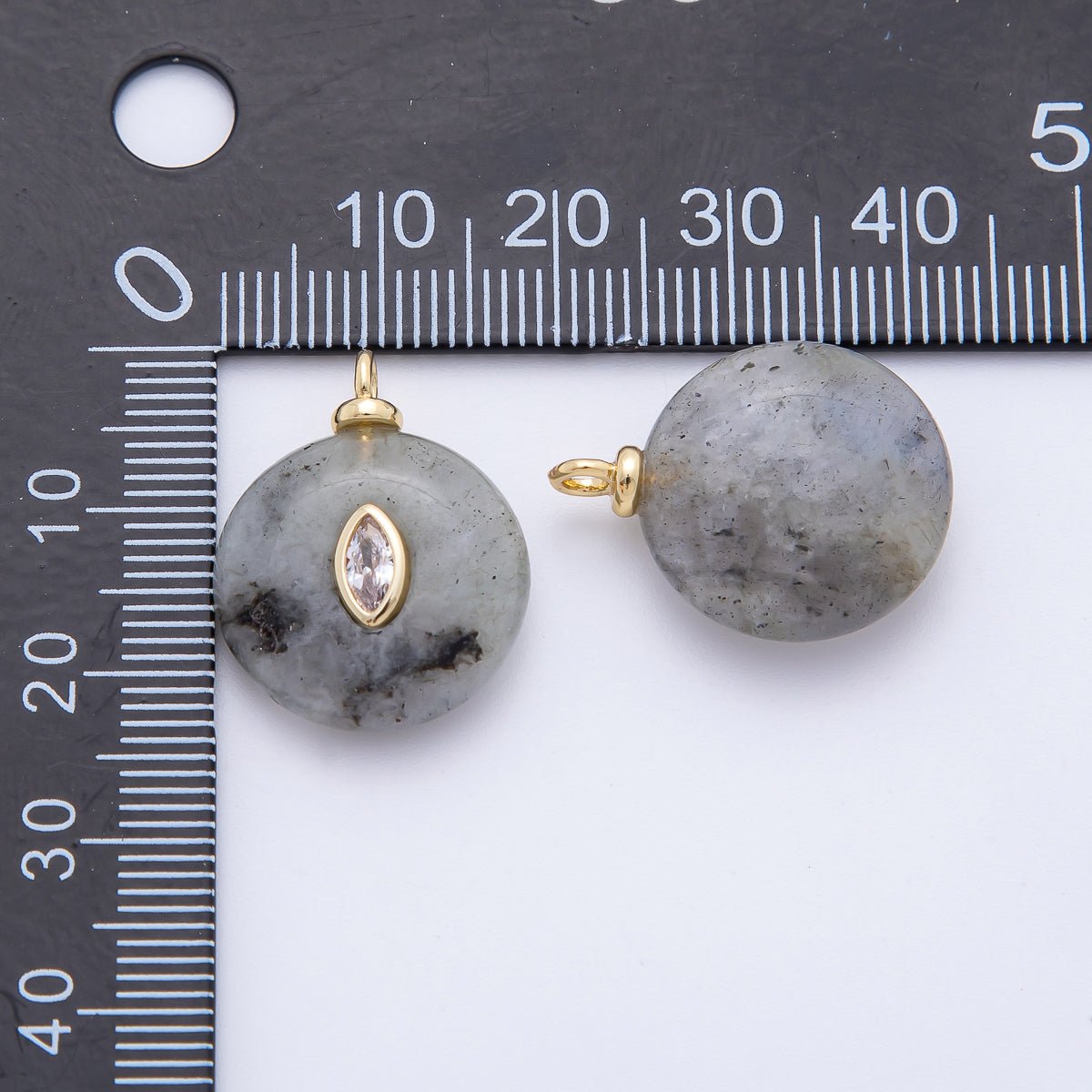 18K Gold Filled 23mm Oval CZ Focal Round Labradorite Gemstone Drop Charm | AF1337 - DLUXCA