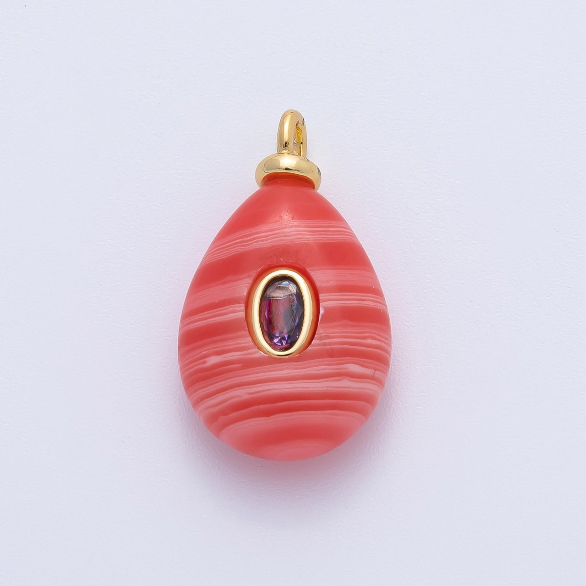 18K Gold Filled 23mm Purple CZ Flushed Teardrop Amethyst, Rhodochrosite Gemstone Drop Charm | AF1390 AF1391 - DLUXCA