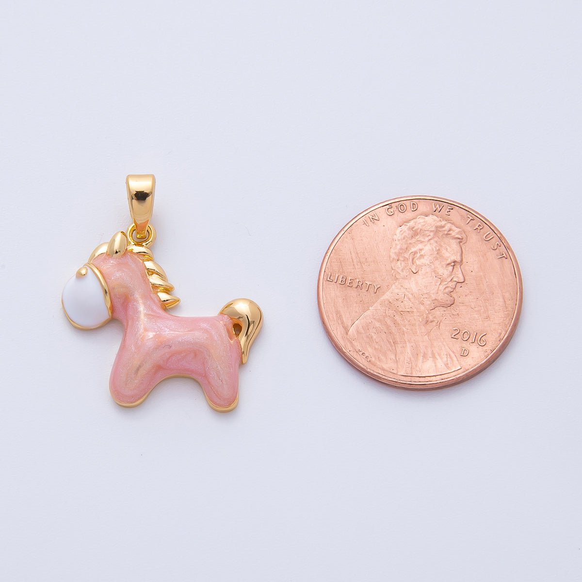 18K Gold Filled 23mm Purple, Pink Handpainted Enamel Dainty Donkey Horse Animals Pendant | AF1151 AF1152 - DLUXCA