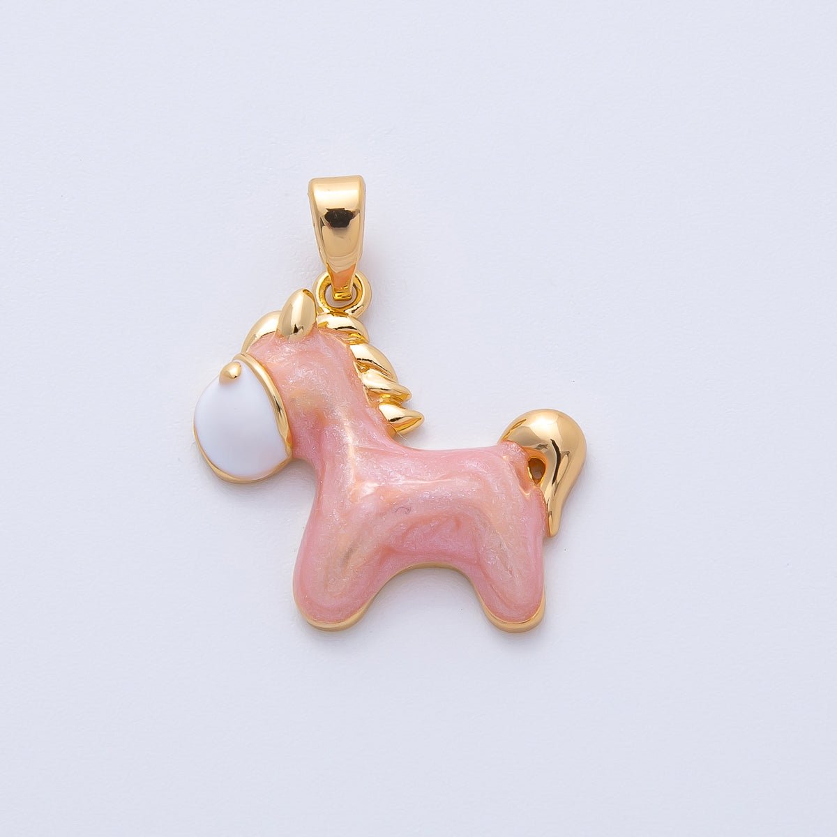 18K Gold Filled 23mm Purple, Pink Handpainted Enamel Dainty Donkey Horse Animals Pendant | AF1151 AF1152 - DLUXCA