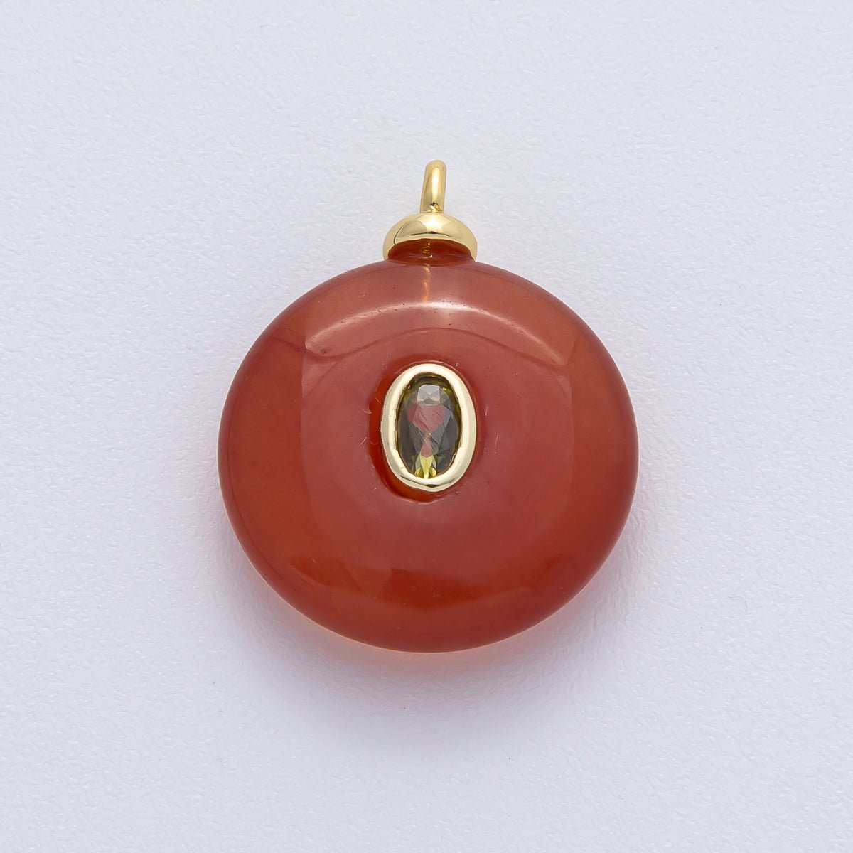 18K Gold Filled 23mm Red Agate with Oval Peridot CZ Round Natural Gemstone Pendant | AF1451 - DLUXCA