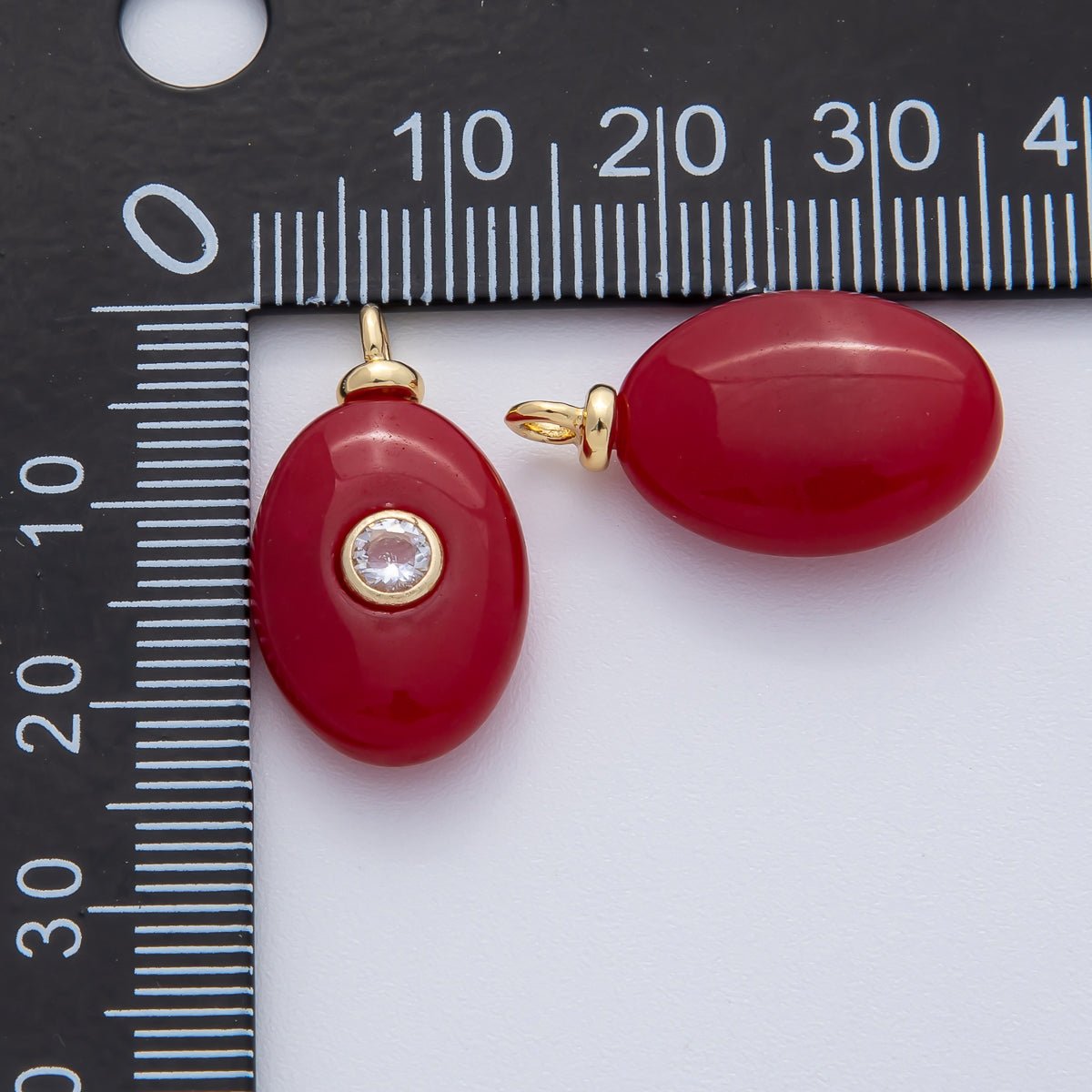 18K Gold Filled 23mm Red Carnelian with Clear CZ Oval Egg Natural Gemstone Pendant | AF1456 - DLUXCA