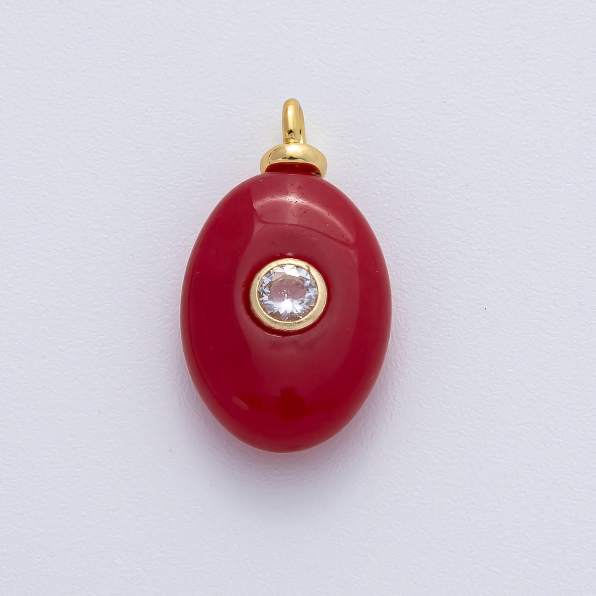 18K Gold Filled 23mm Red Carnelian with Clear CZ Oval Egg Natural Gemstone Pendant | AF1456 - DLUXCA