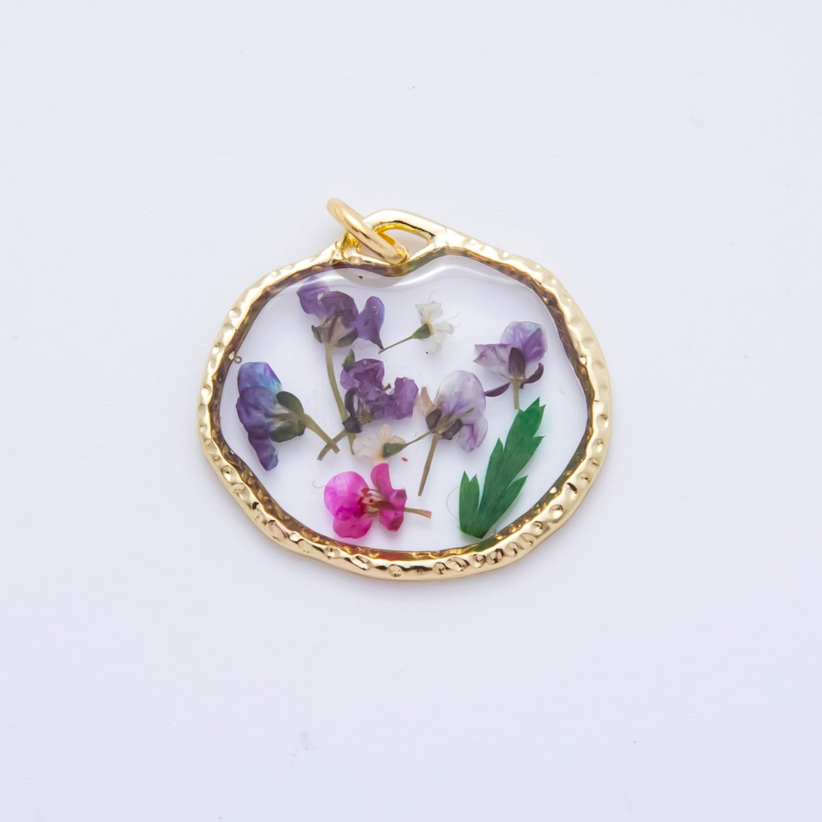 18K Gold Filled 23mm Resin Flower Halo Medallion Charm | AH866 - AH870 - DLUXCA