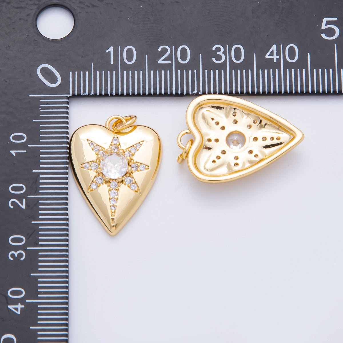 18K Gold Filled 23mm Round CZ Micro Paved Celestial North Star Heart Charm | AF1315 - DLUXCA