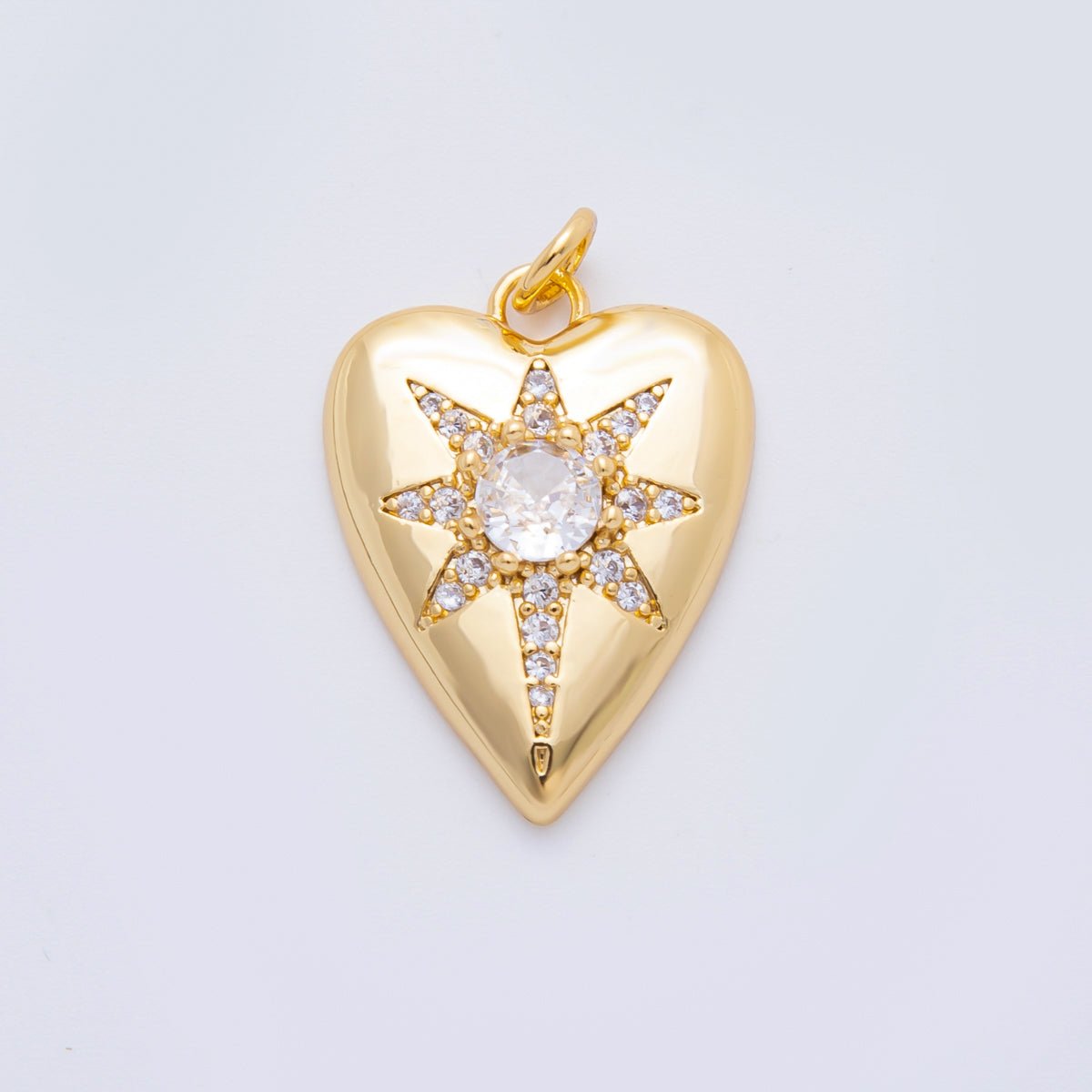 18K Gold Filled 23mm Round CZ Micro Paved Celestial North Star Heart Charm | AF1315 - DLUXCA