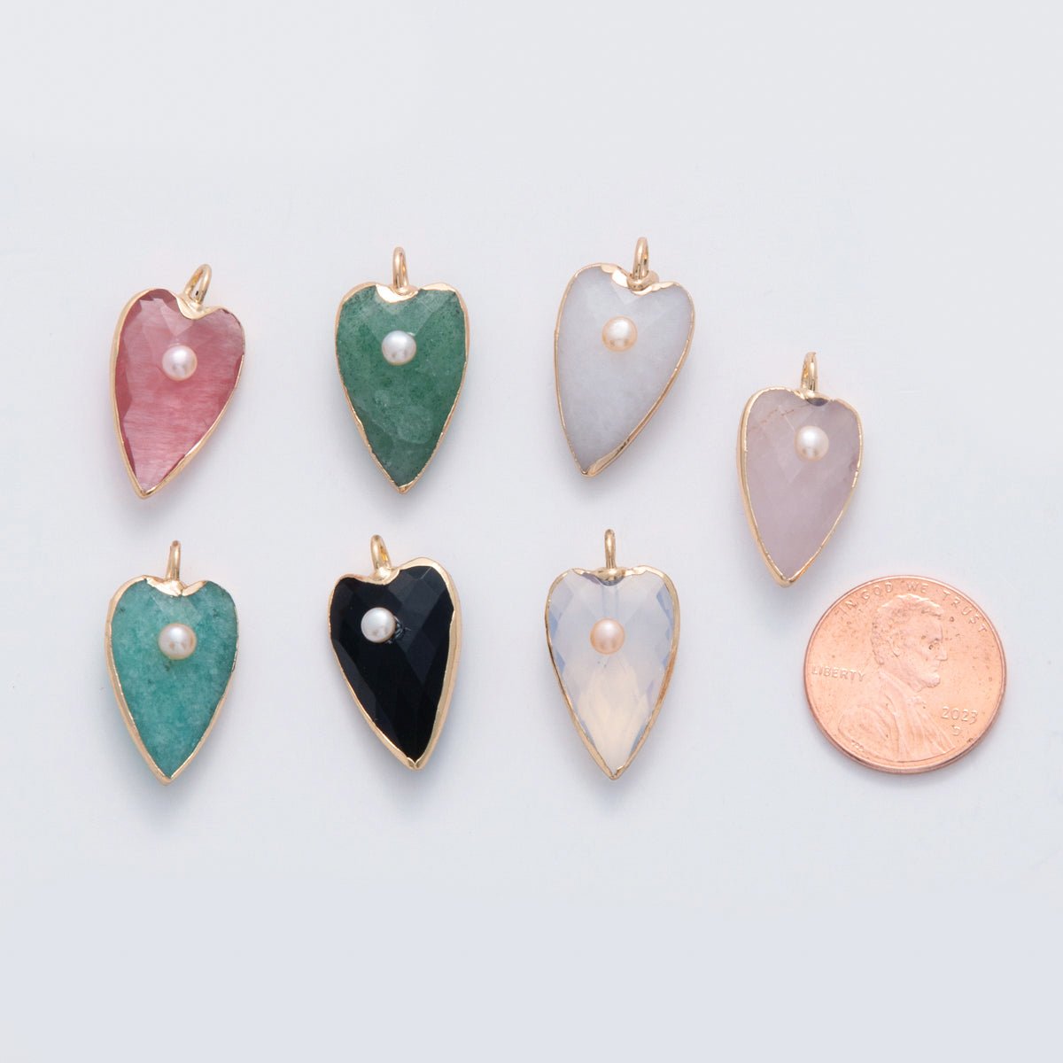 18K Gold Filled 23mm Shell Pearl Multifaceted Gemstone Heart Padlock Charm | AF331 - AF343 - DLUXCA