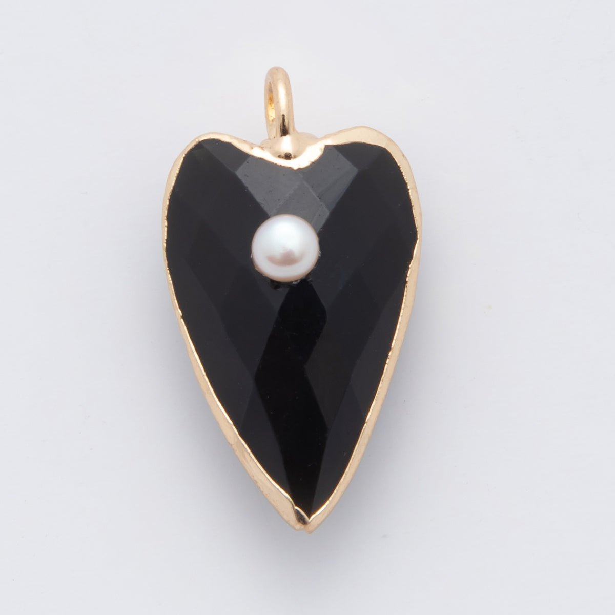 18K Gold Filled 23mm Shell Pearl Multifaceted Gemstone Heart Padlock Charm | AF331 - AF343 - DLUXCA