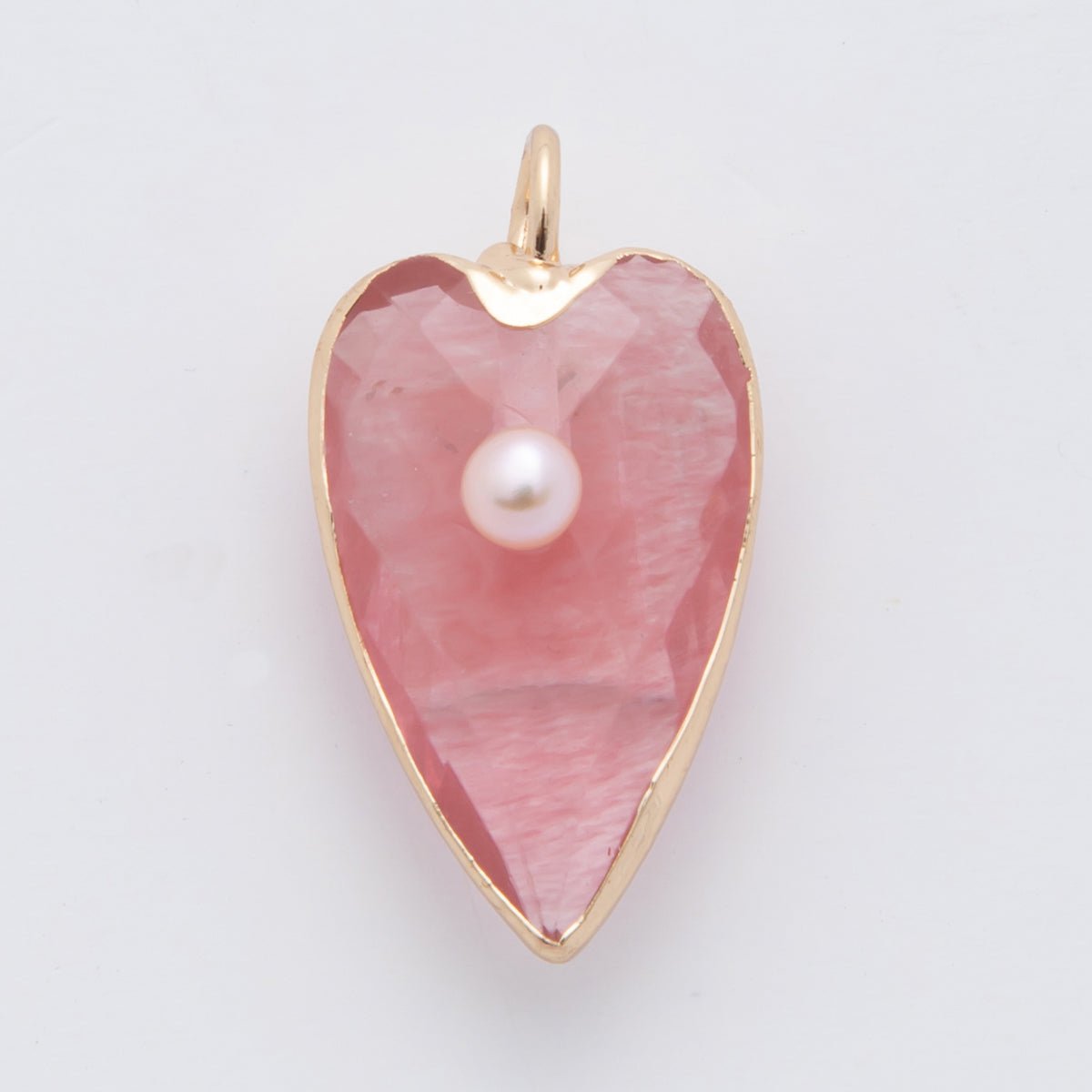 18K Gold Filled 23mm Shell Pearl Multifaceted Gemstone Heart Padlock Charm | AF331 - AF343 - DLUXCA