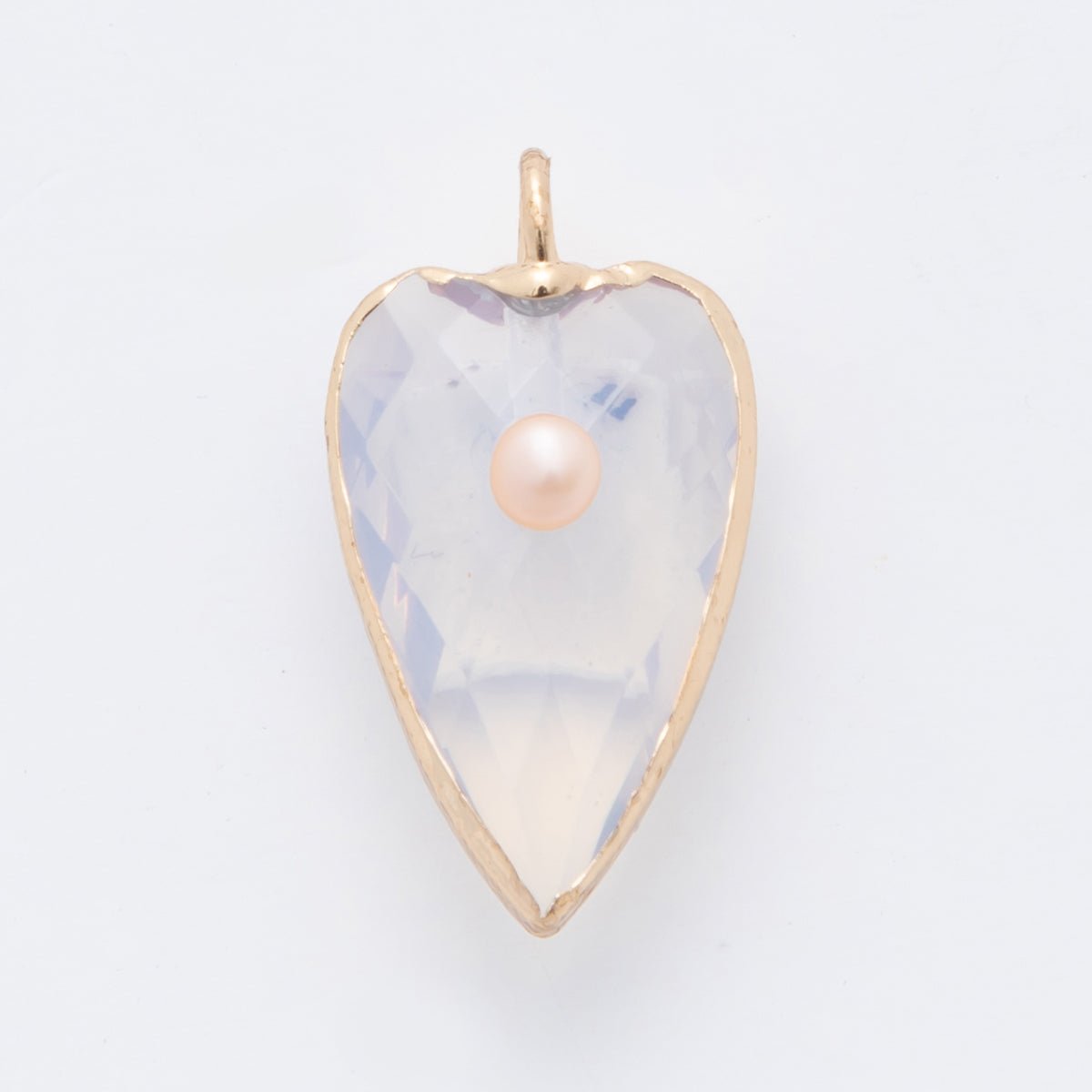 18K Gold Filled 23mm Shell Pearl Multifaceted Gemstone Heart Padlock Charm | AF331 - AF343 - DLUXCA