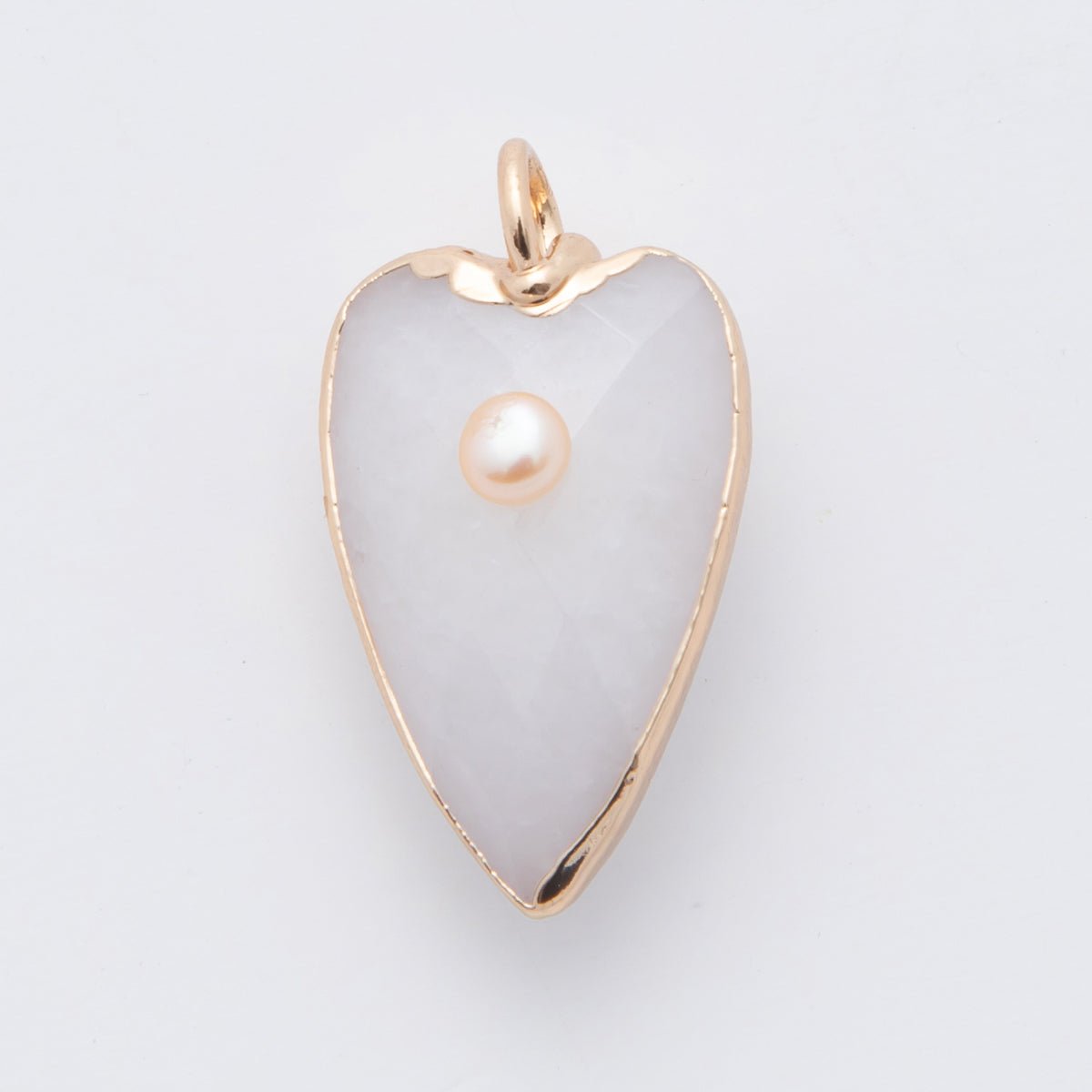 18K Gold Filled 23mm Shell Pearl Multifaceted Gemstone Heart Padlock Charm | AF331 - AF343 - DLUXCA