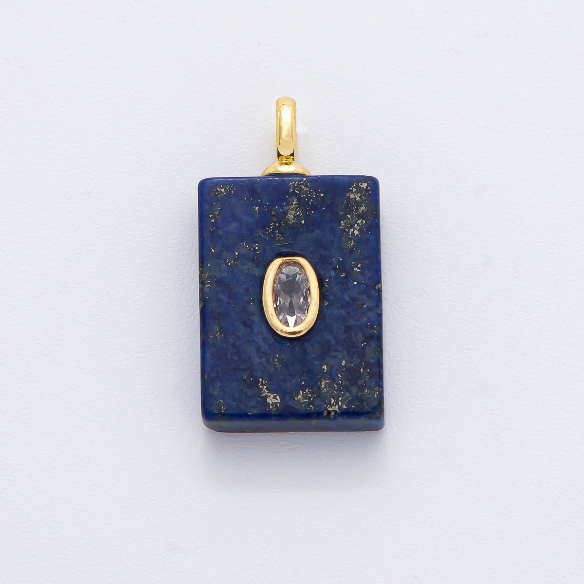 18K Gold Filled 24.5mm Natural Gemstone Rectangle Tag Pendant | N742 N750 N821 - DLUXCA