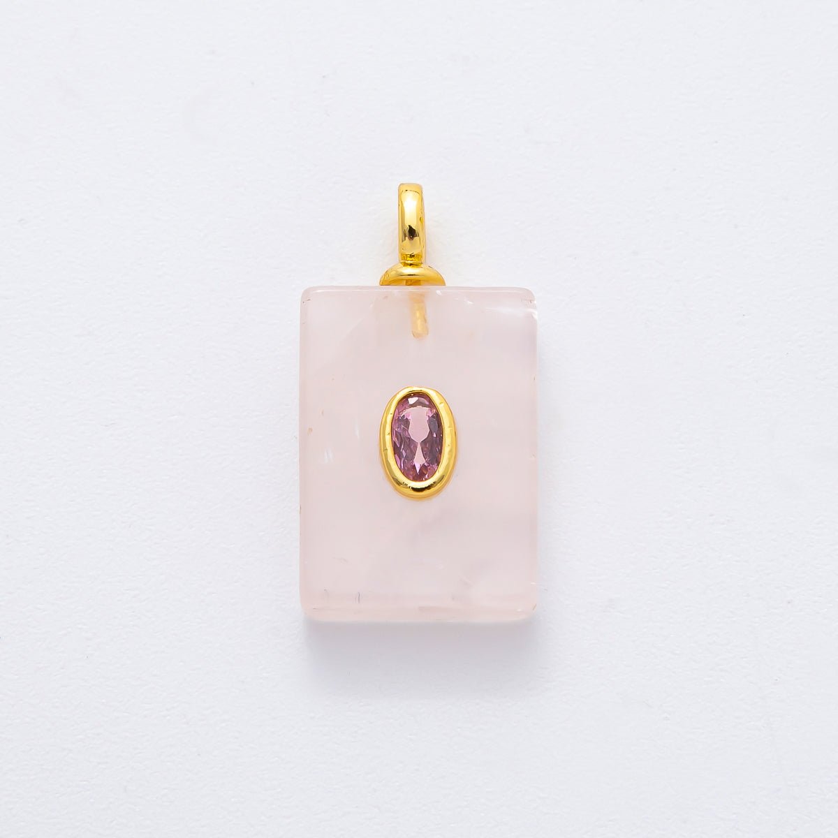 18K Gold Filled 24.5mm Natural Gemstone Rectangle Tag Pendant | N742 N750 N821 - DLUXCA
