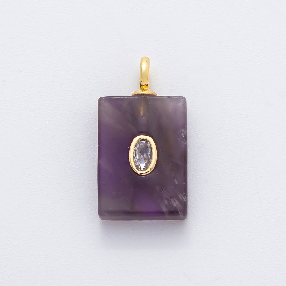 18K Gold Filled 24.5mm Natural Gemstone Rectangle Tag Pendant | N742 N750 N821 - DLUXCA