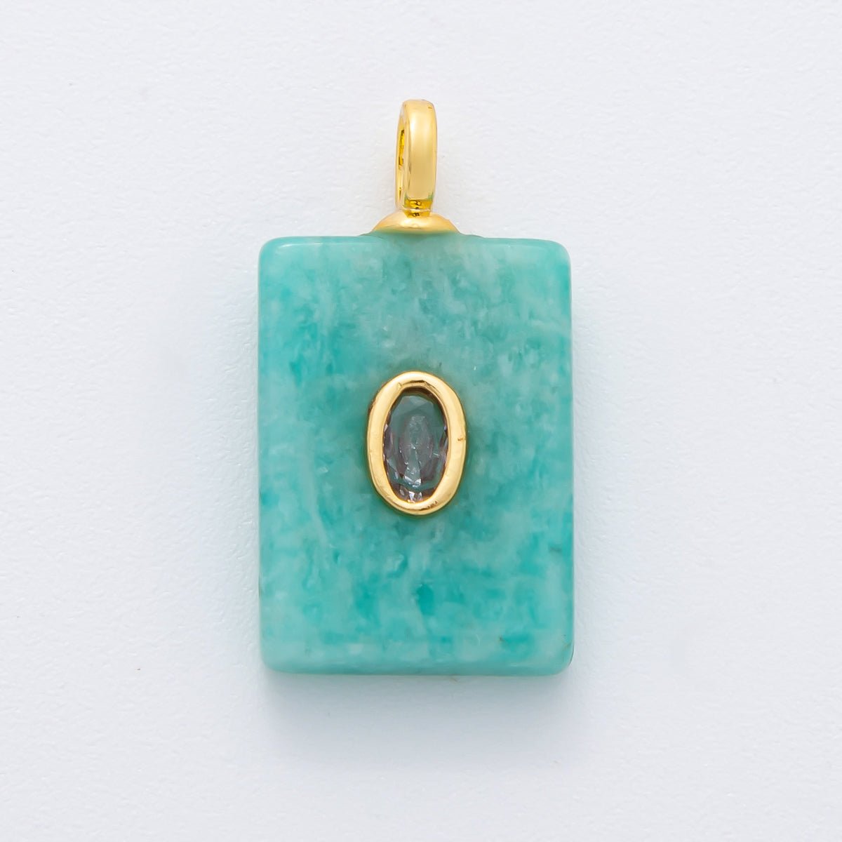 18K Gold Filled 24.5mm Natural Gemstone Rectangle Tag Pendant | N742 N750 N821 - DLUXCA