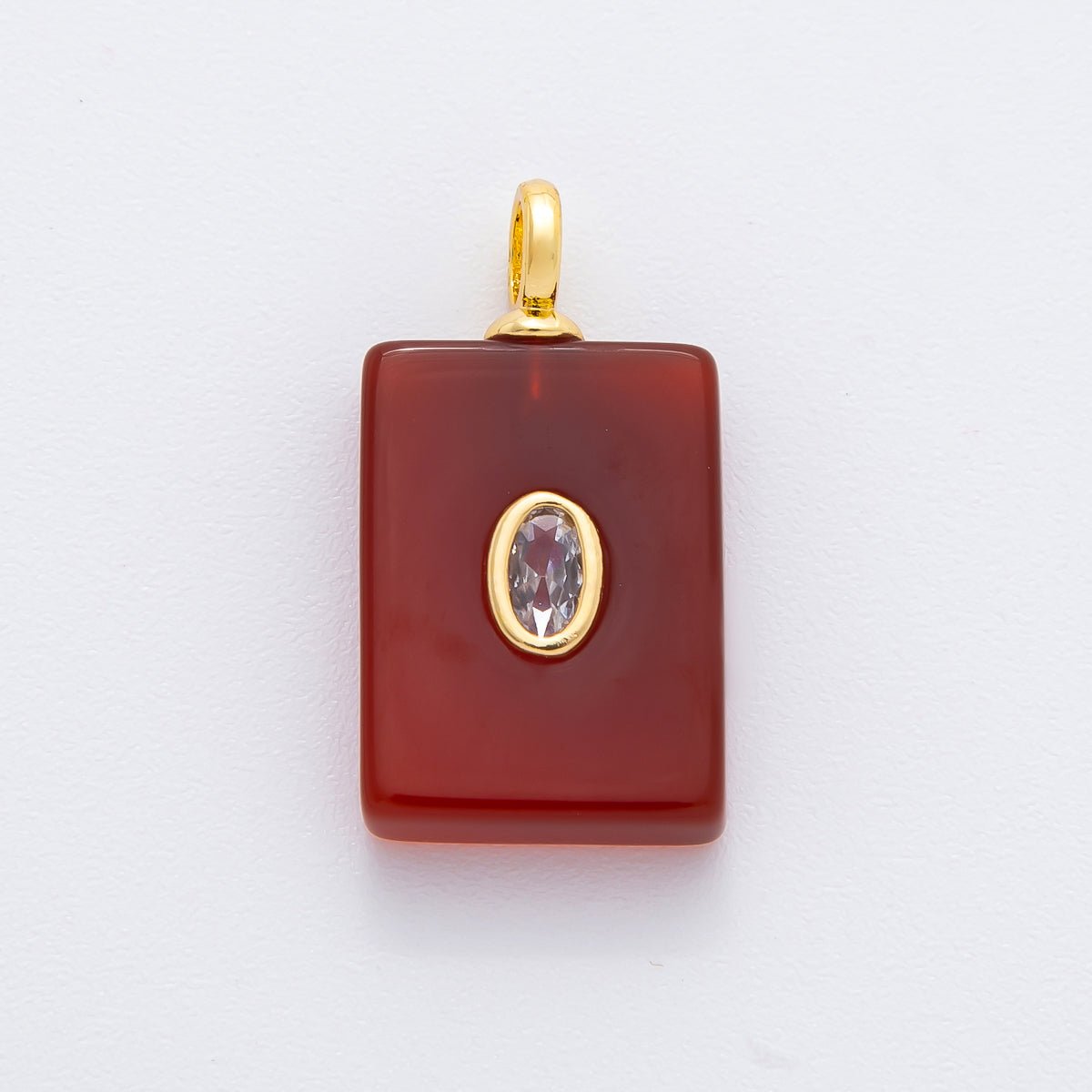 18K Gold Filled 24.5mm Natural Gemstone Rectangle Tag Pendant | N742 N750 N821 - DLUXCA