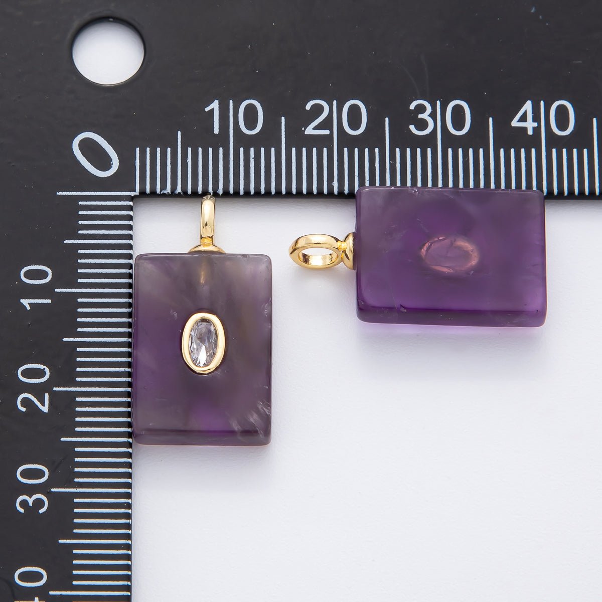 18K Gold Filled 24.5mm Natural Gemstone Rectangle Tag Pendant | N742 N750 N821 - DLUXCA