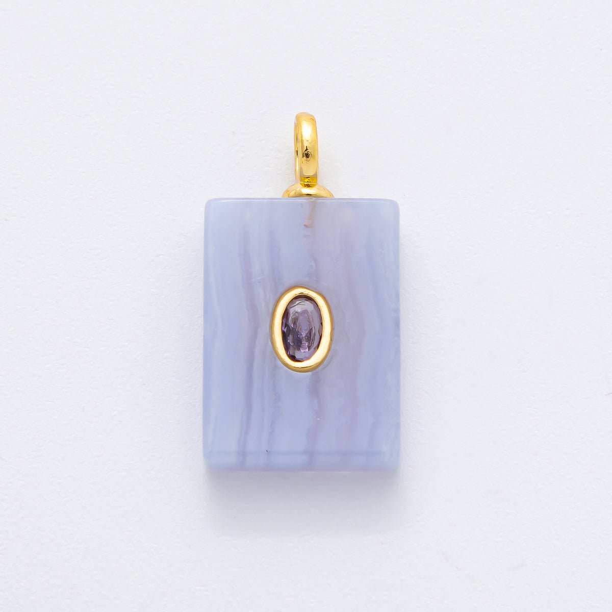 18K Gold Filled 24.5mm Natural Gemstone Rectangle Tag Pendant | N742 N750 N821 - DLUXCA