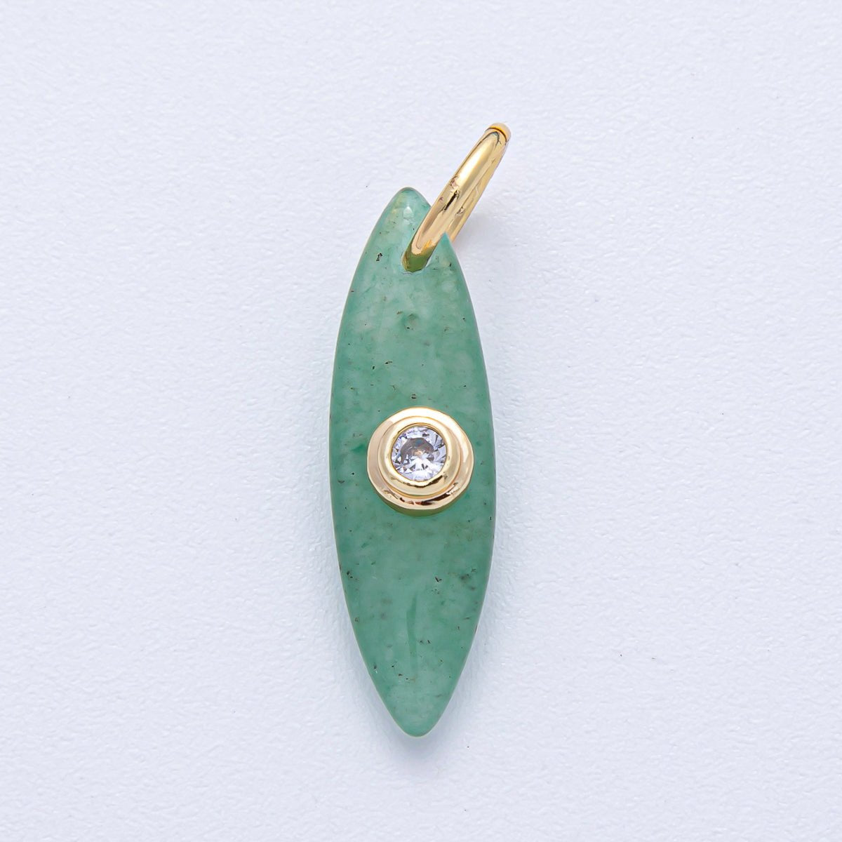 18K Gold Filled 24mm Clear CZ Embedded Tiger Eye, Rose Quartz, Turquoise, Amazonite Gemstone Navette Charm | AK127 AK128 - DLUXCA